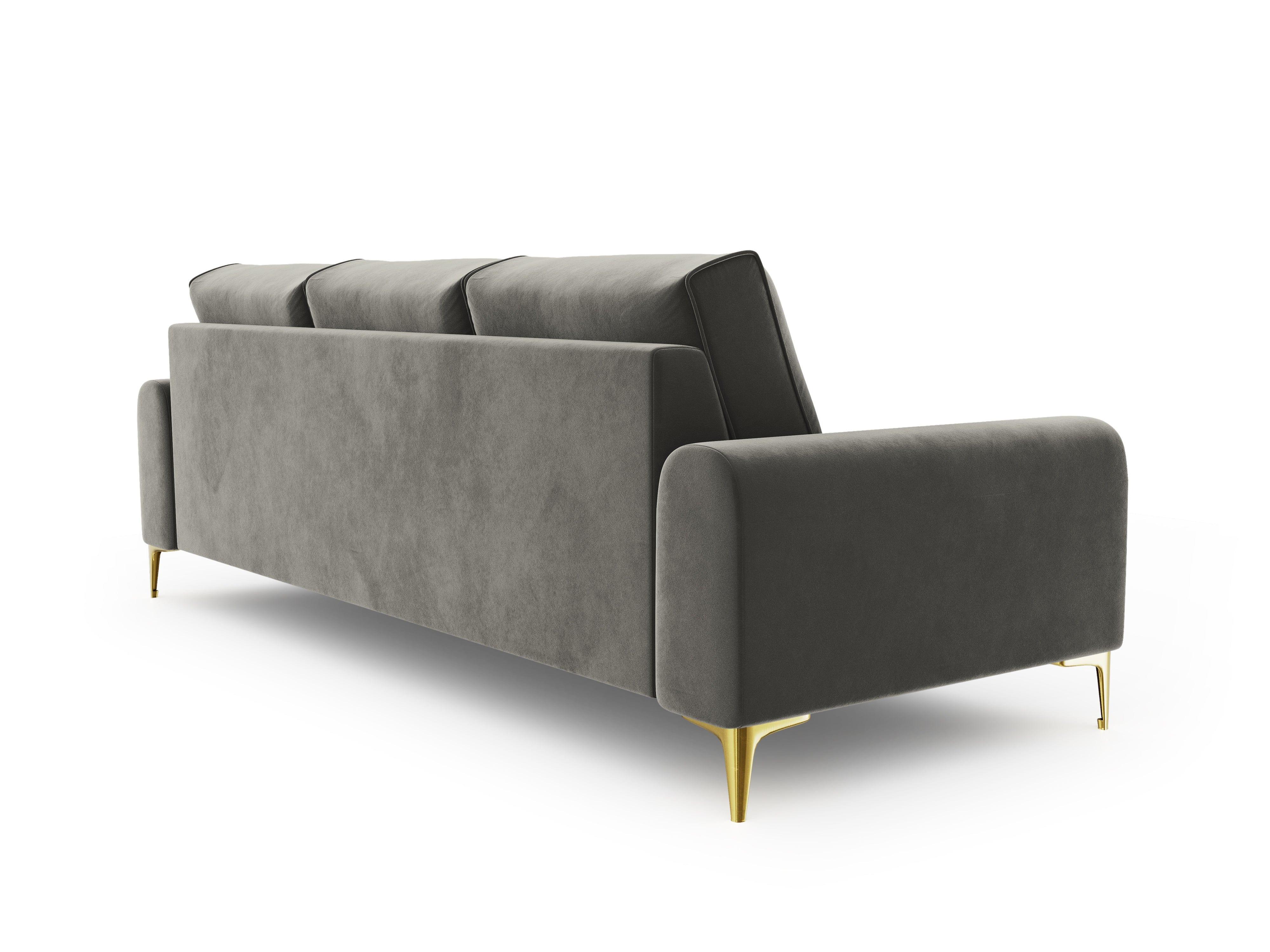 Sofa aksamitna 4-osobowa MADARA szary ze złotą podstawą Mazzini Sofas Eye on Design