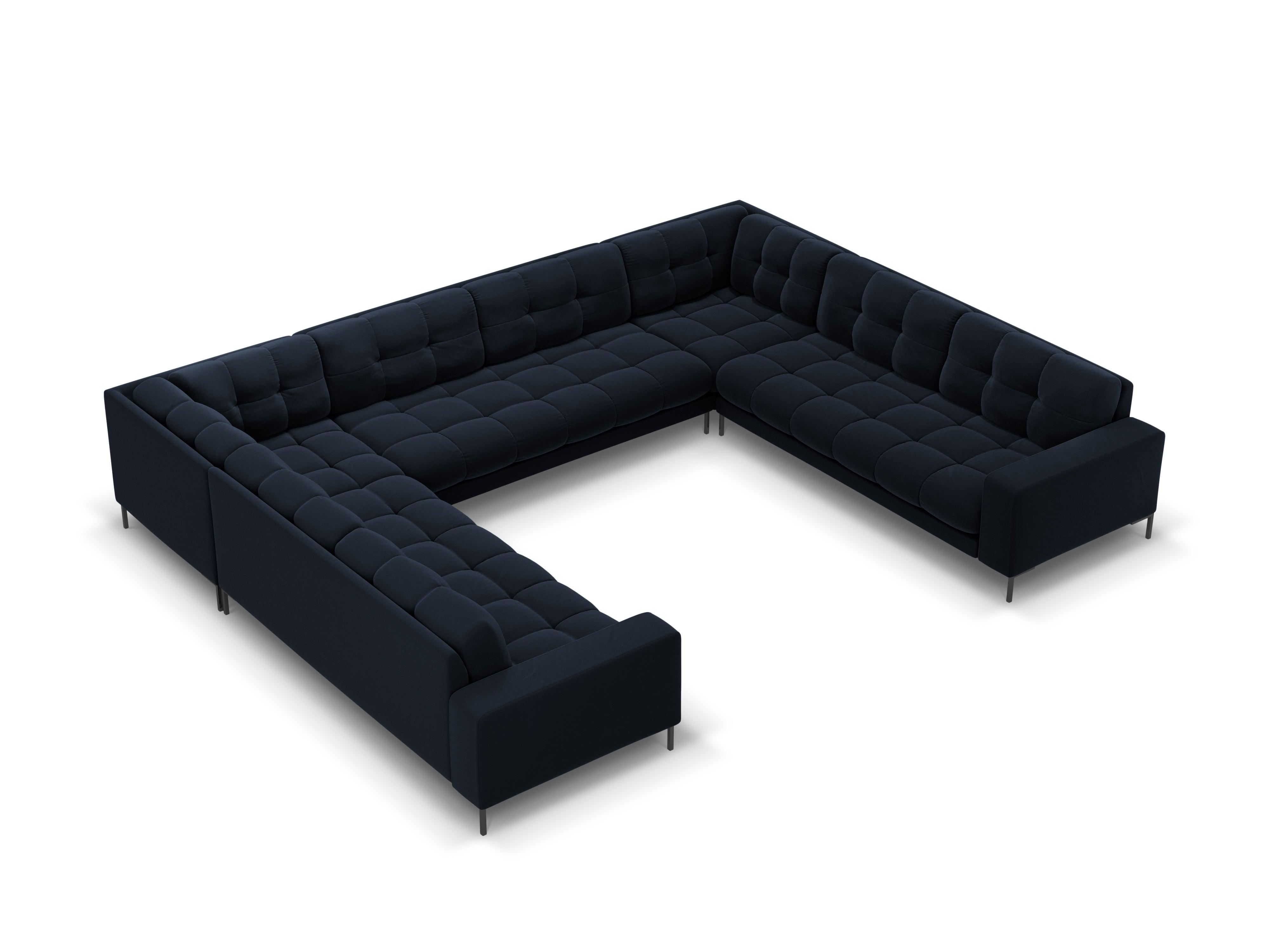 Sofa aksamitna panoramiczna 9-osobowa BALI ciemnoniebieski z czarną podstawą Cosmopolitan Design Eye on Design