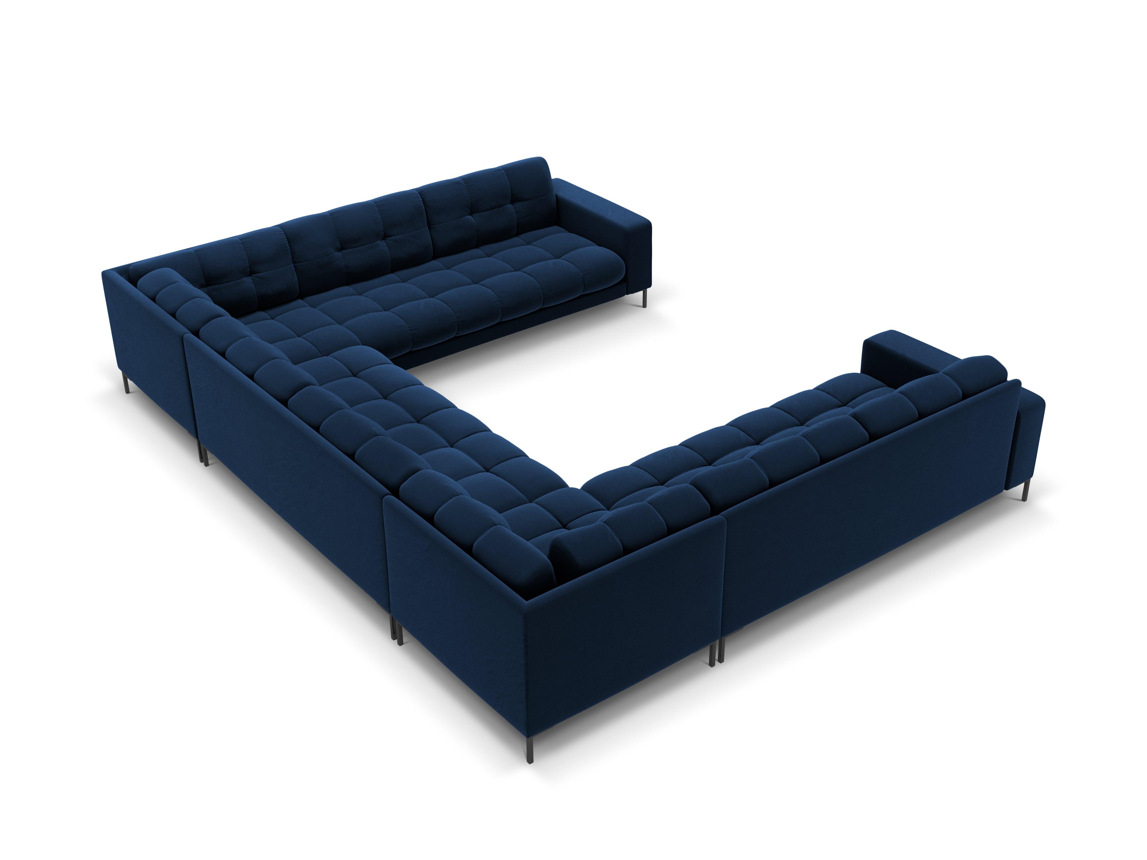 Sofa aksamitna panoramiczna 9-osobowa BALI granat królewski z czarną podstawą Cosmopolitan Design Eye on Design