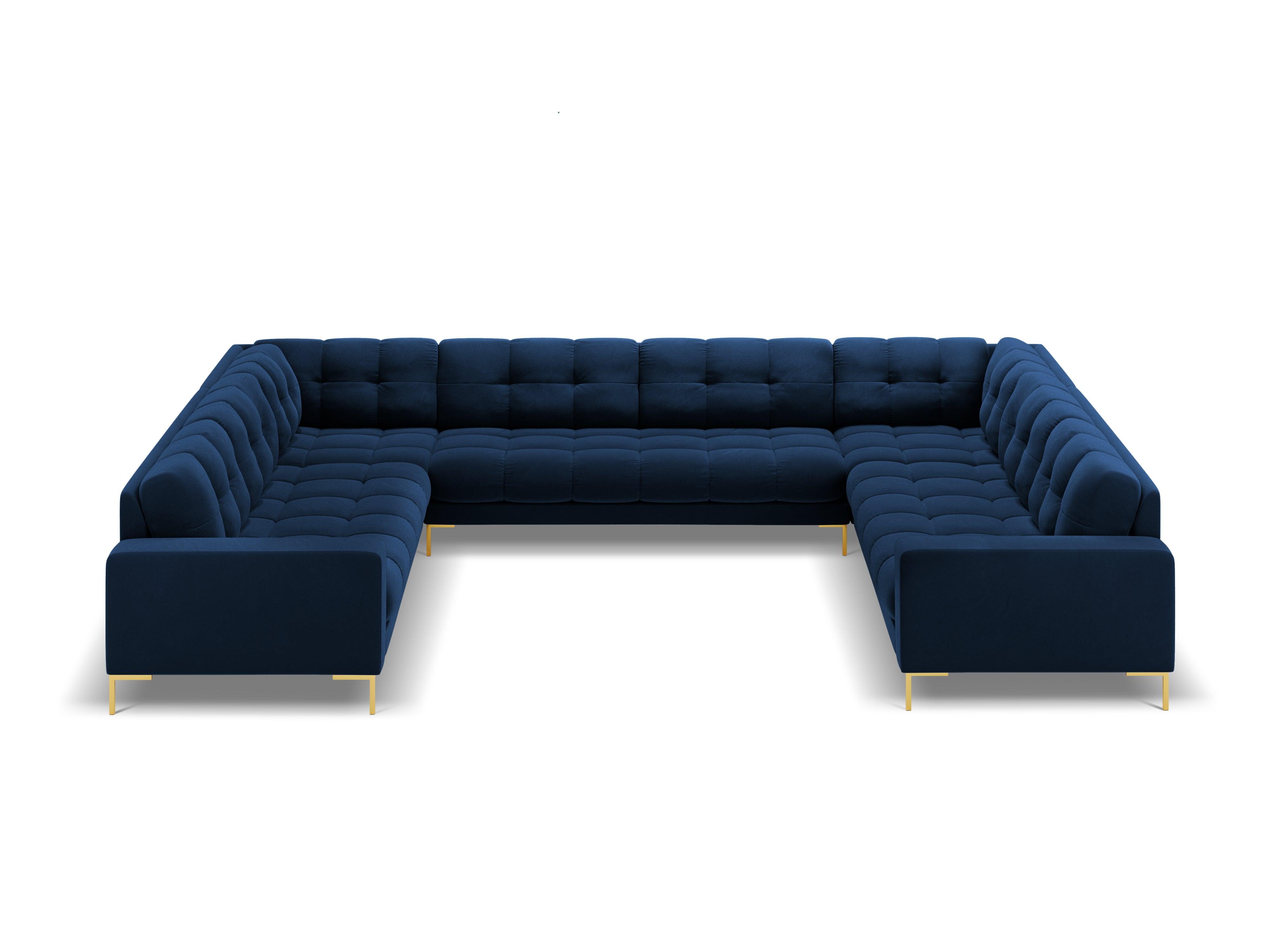 Sofa aksamitna panoramiczna 9-osobowa BALI granat królewski ze złotą podstawą Cosmopolitan Design Eye on Design