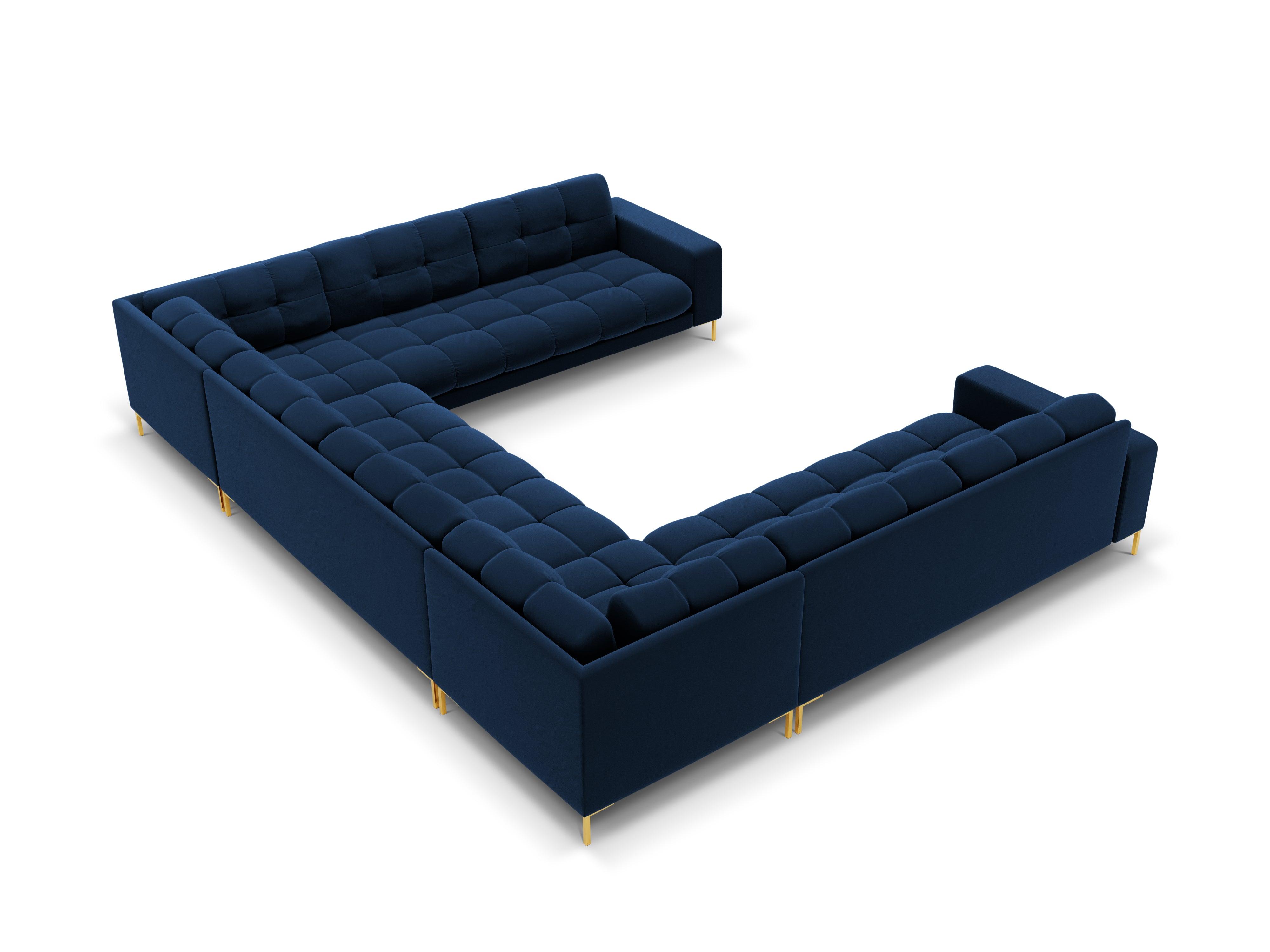 Sofa aksamitna panoramiczna 9-osobowa BALI granat królewski ze złotą podstawą Cosmopolitan Design Eye on Design