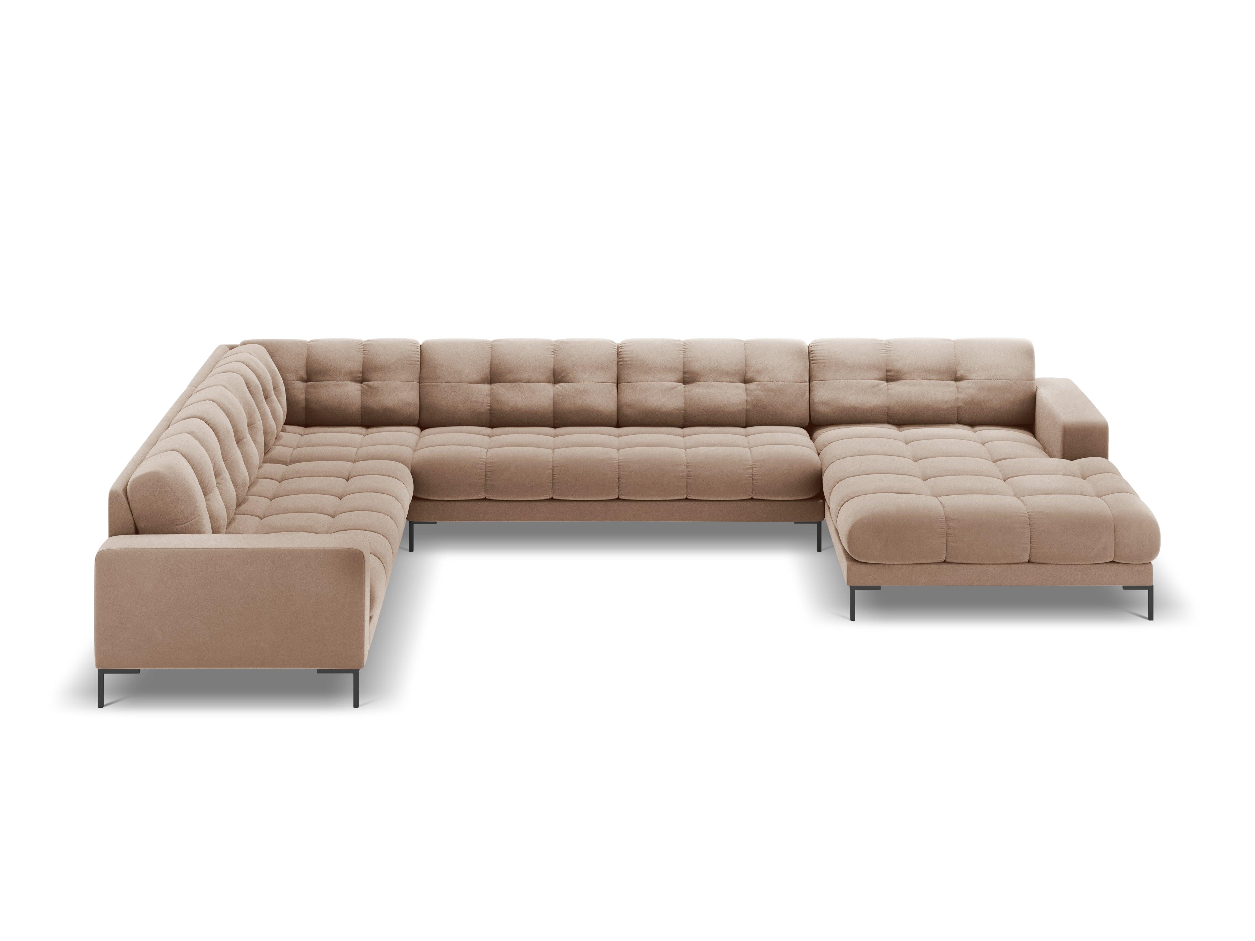 Sofa aksamitna panoramiczna lewostronna 7-osobowa BALI beżowy z czarną podstawą Cosmopolitan Design Eye on Design