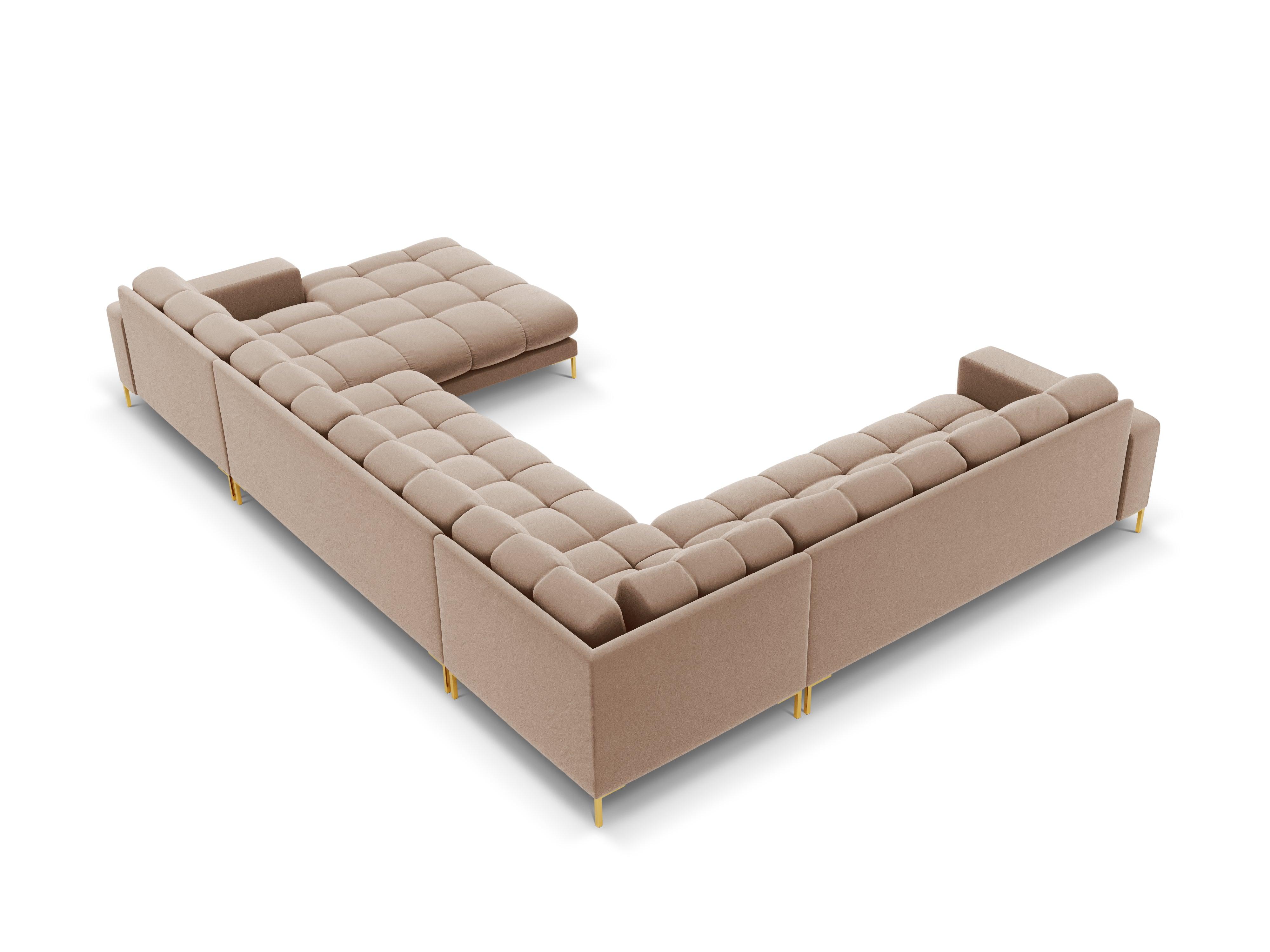 Sofa aksamitna panoramiczna lewostronna 7-osobowa BALI beżowy ze złotą podstawą Cosmopolitan Design Eye on Design