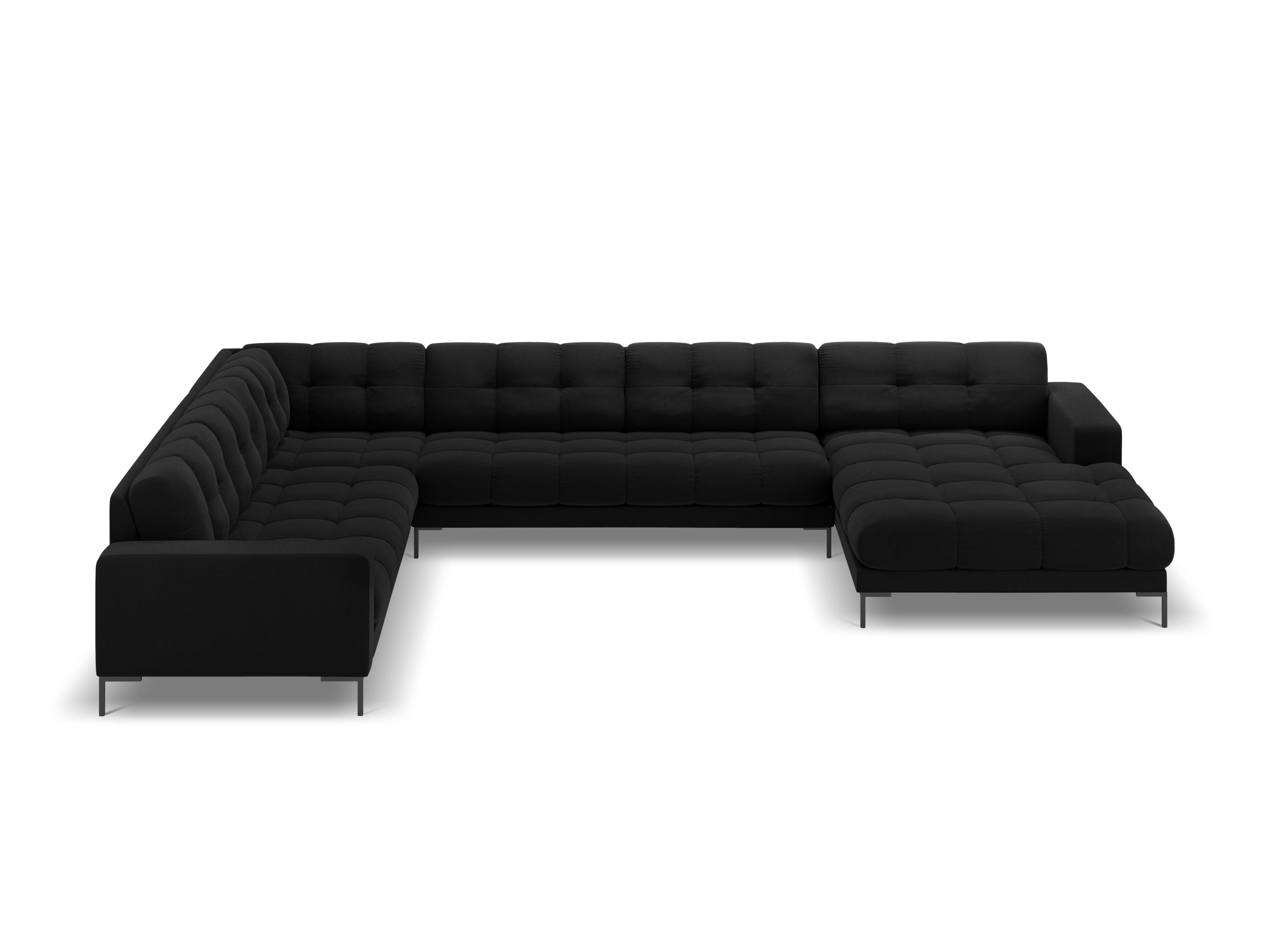 Sofa aksamitna panoramiczna lewostronna 7-osobowa BALI czarny z czarną podstawą Cosmopolitan Design Eye on Design