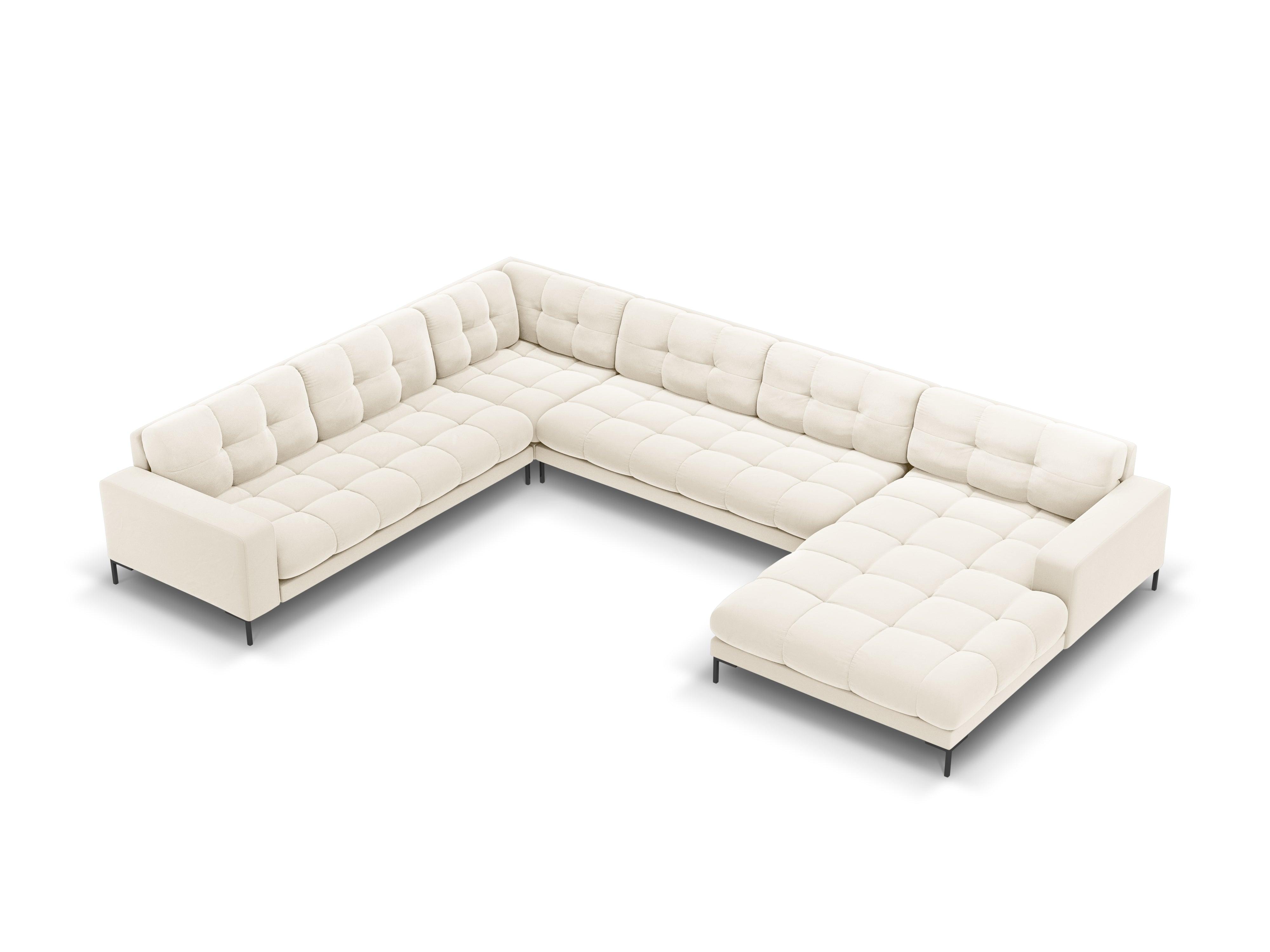 Sofa aksamitna panoramiczna lewostronna 7-osobowa BALI jasnobeżowy z czarną podstawą Cosmopolitan Design Eye on Design