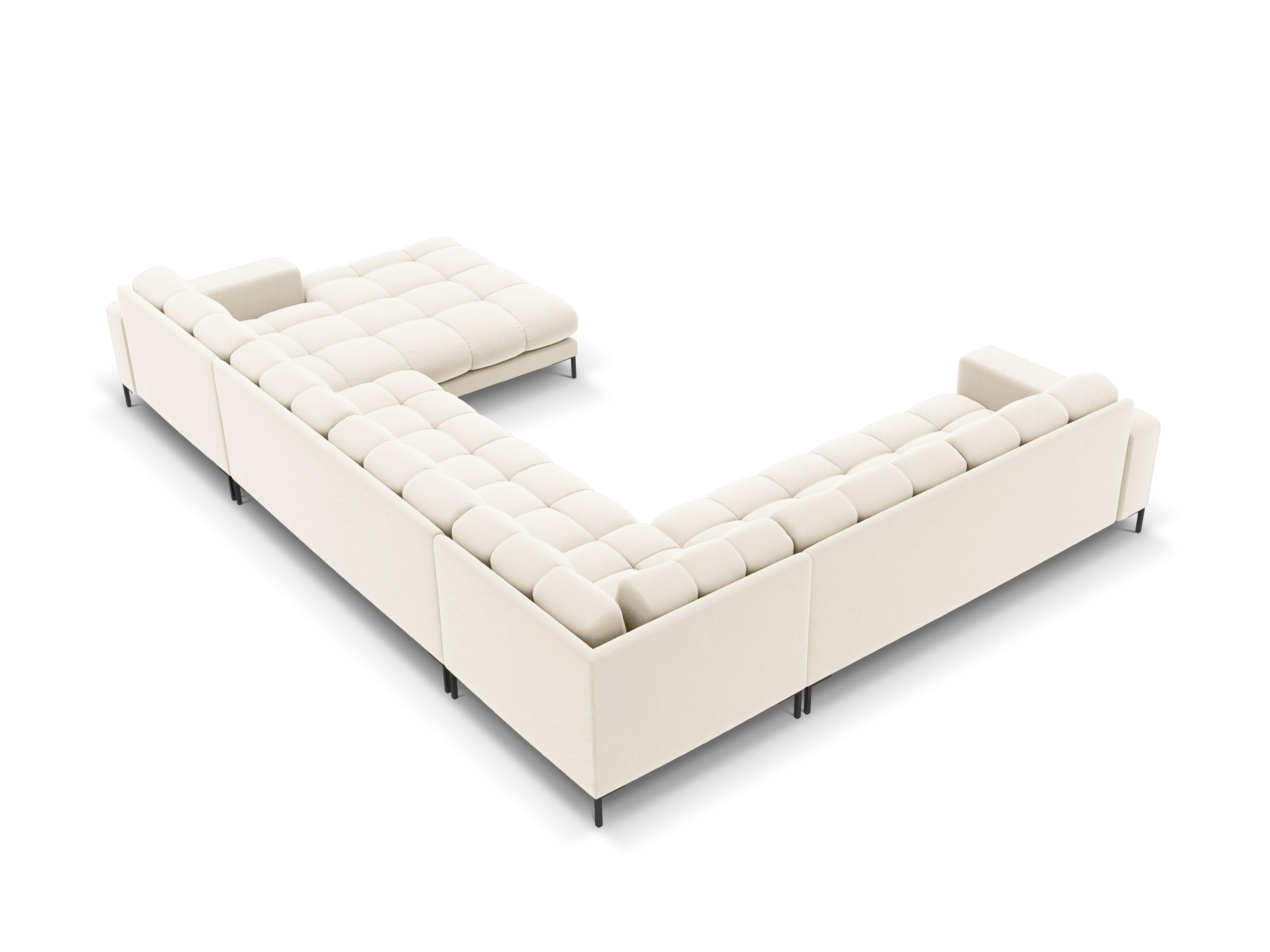 Sofa aksamitna panoramiczna lewostronna 7-osobowa BALI jasnobeżowy z czarną podstawą Cosmopolitan Design Eye on Design