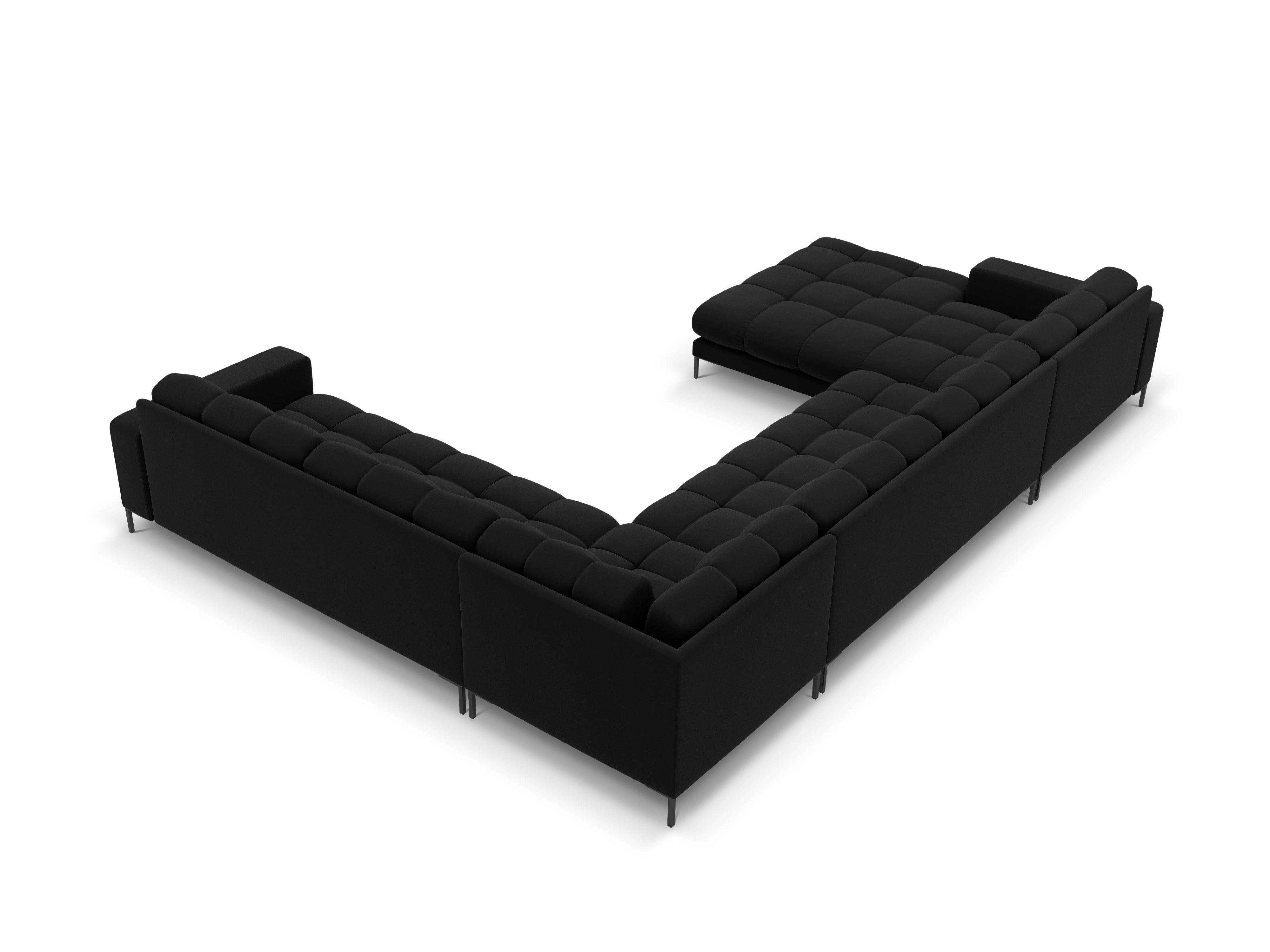 Sofa aksamitna panoramiczna prawostronna 7-osobowa BALI czarny z czarną podstawą Cosmopolitan Design Eye on Design