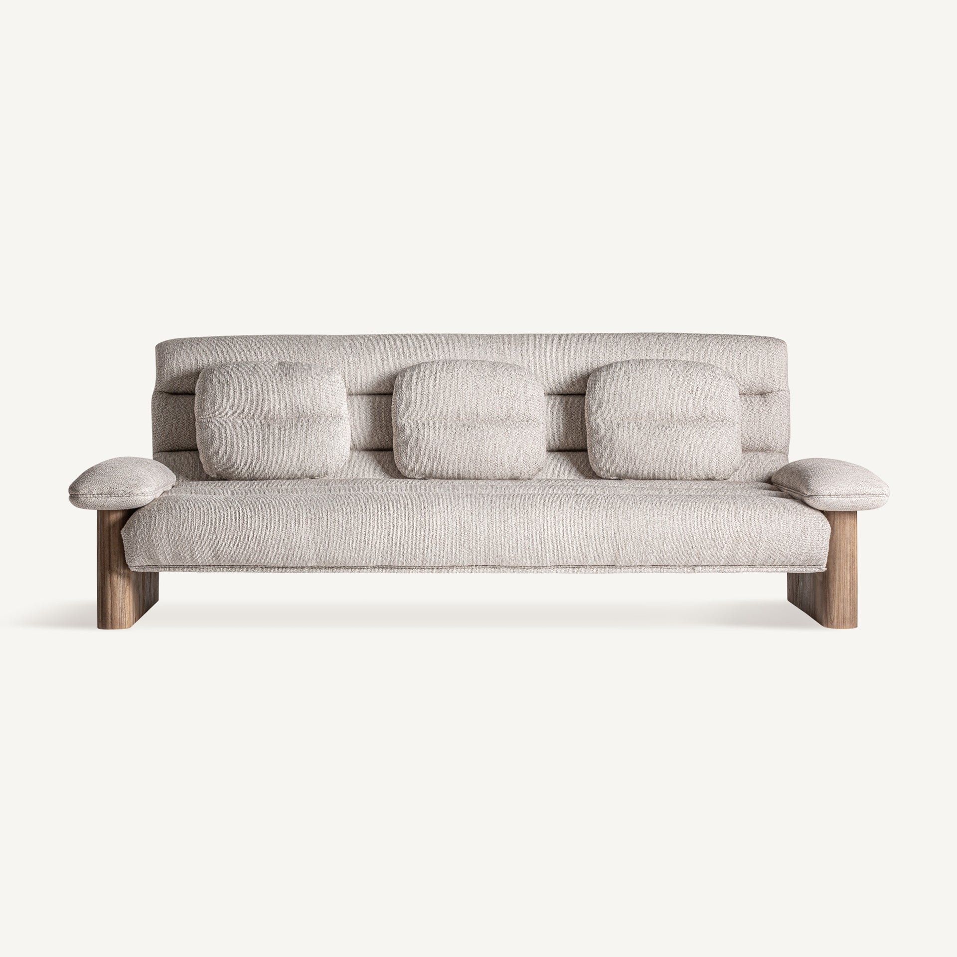 Jacquard Beige Sofa with Cushions and Wooden Base