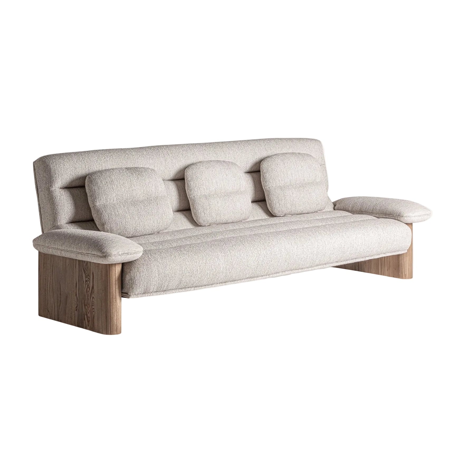Jacquard Beige Sofa with Cushions and Wooden Base