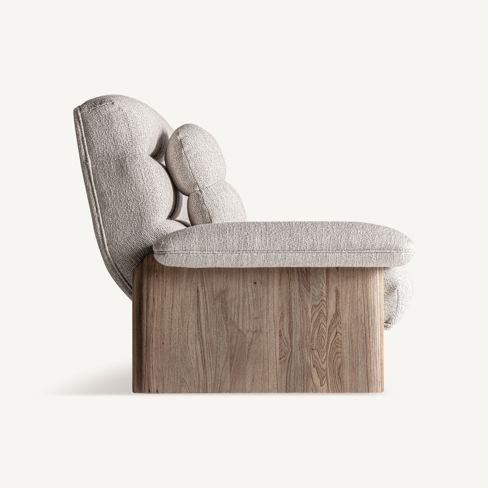 Jacquard Beige Sofa with Cushions and Wooden Base