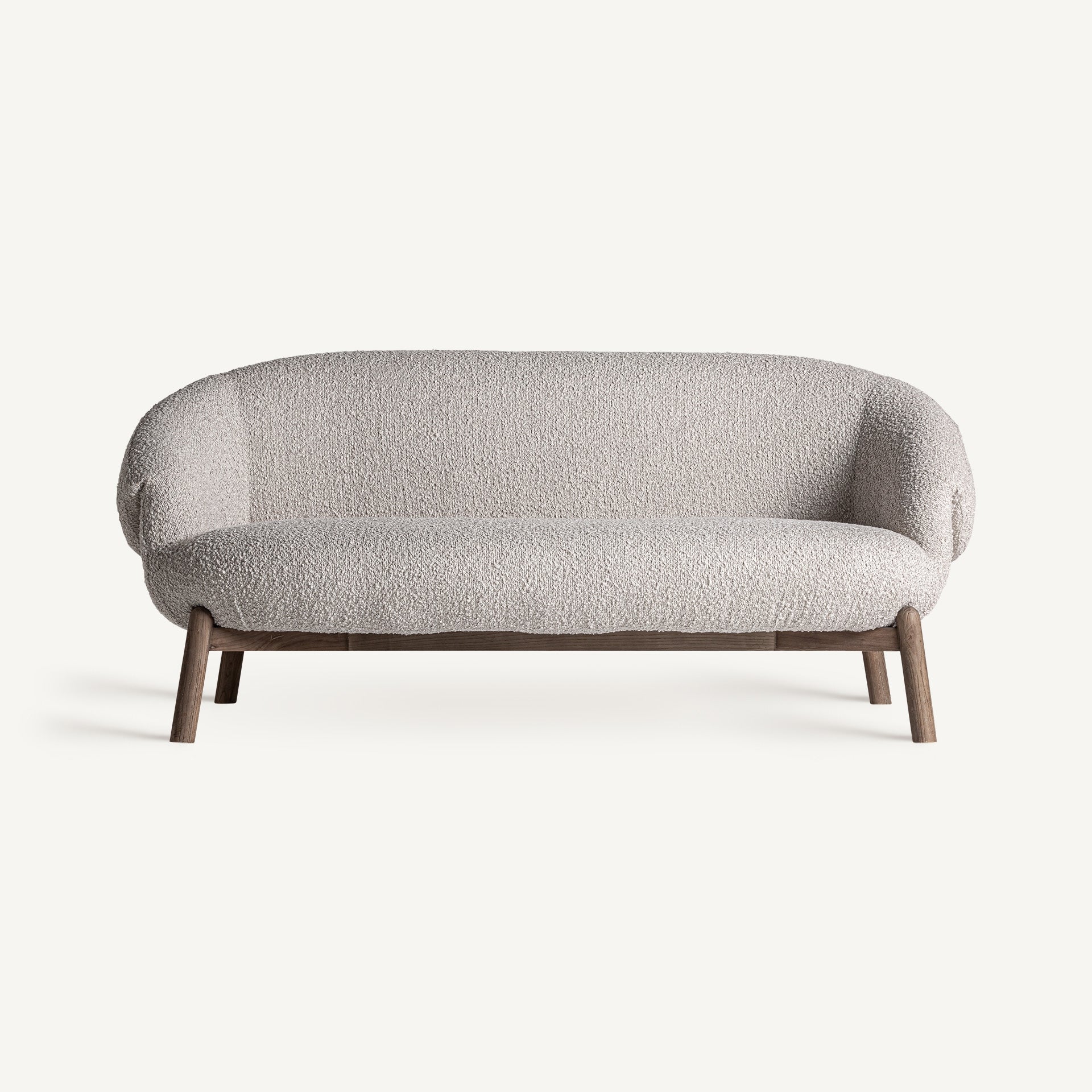 Beige JACQUARD Sofa with Wooden Base