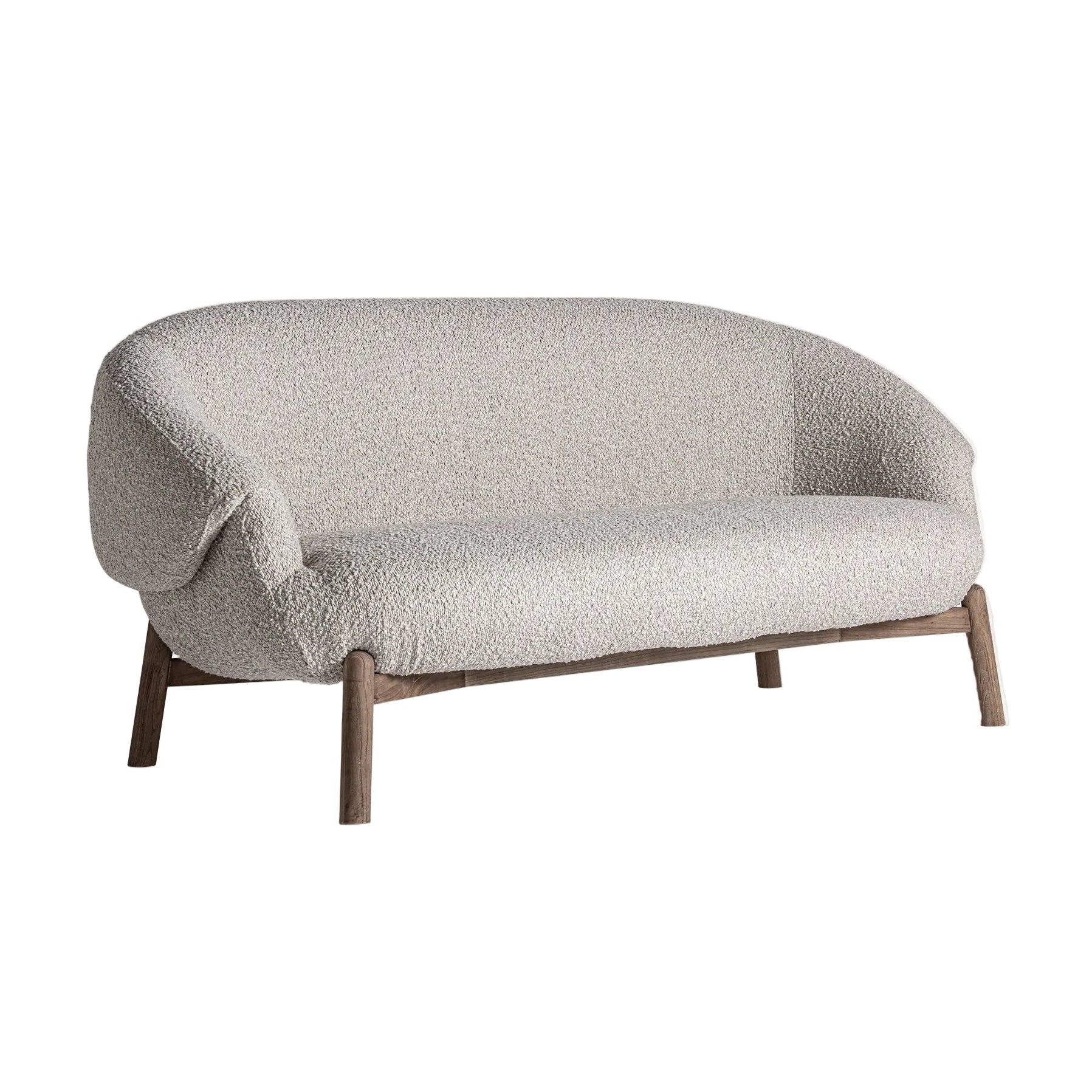 Beige JACQUARD Sofa with Wooden Base