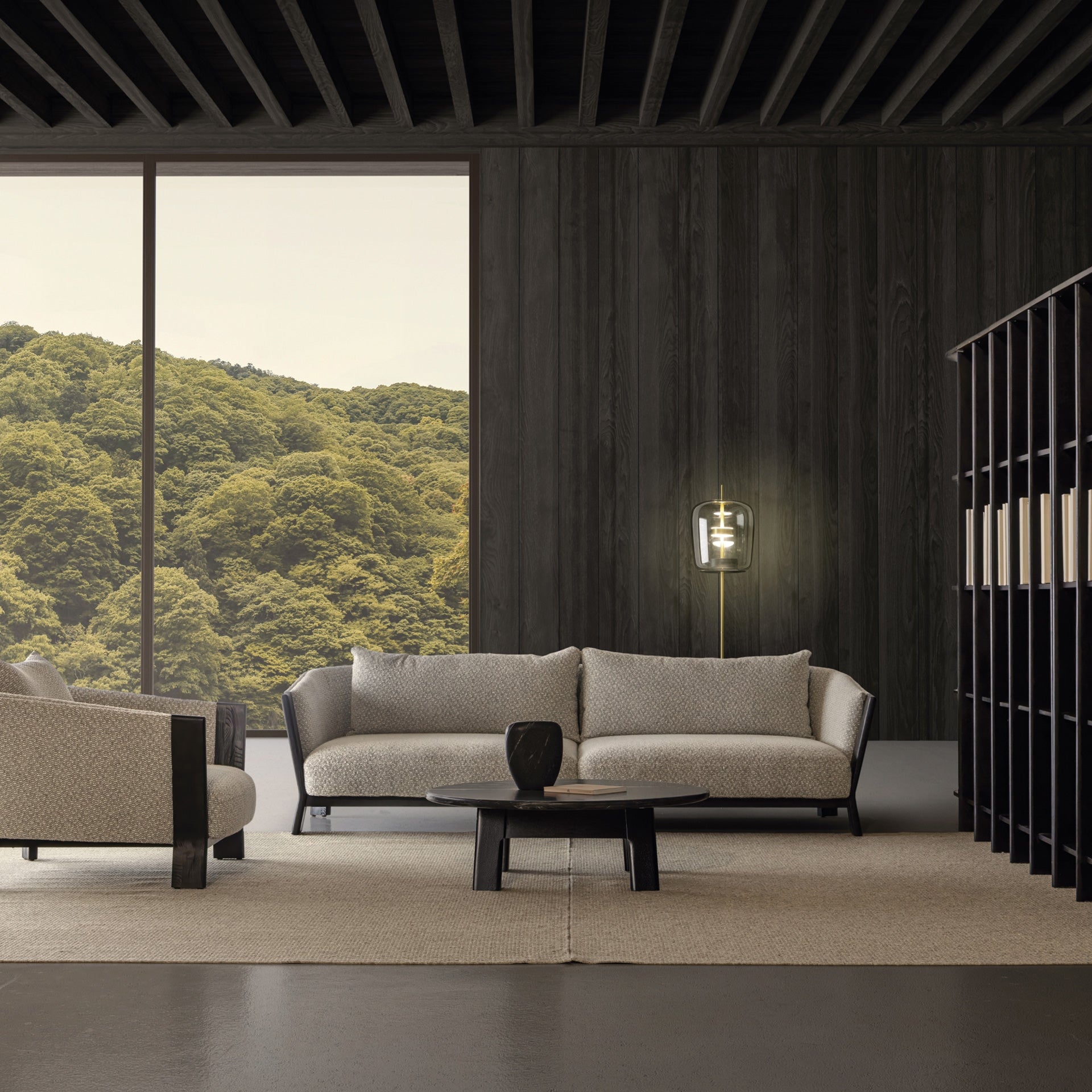 NARA Sofa in Gray with Black Oak Base