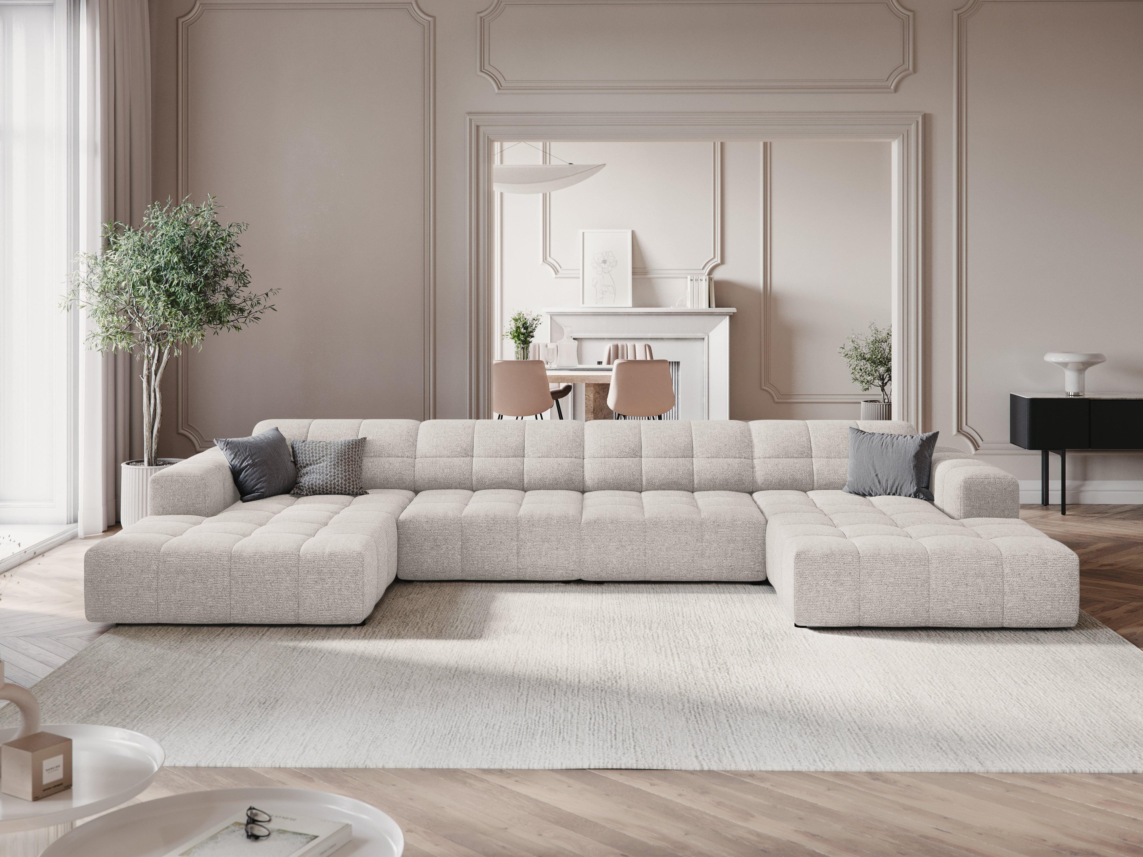 Sofa panoramiczna 6-osobowa CHICAGO jasnoszary szenil – Cosmopolitan Design