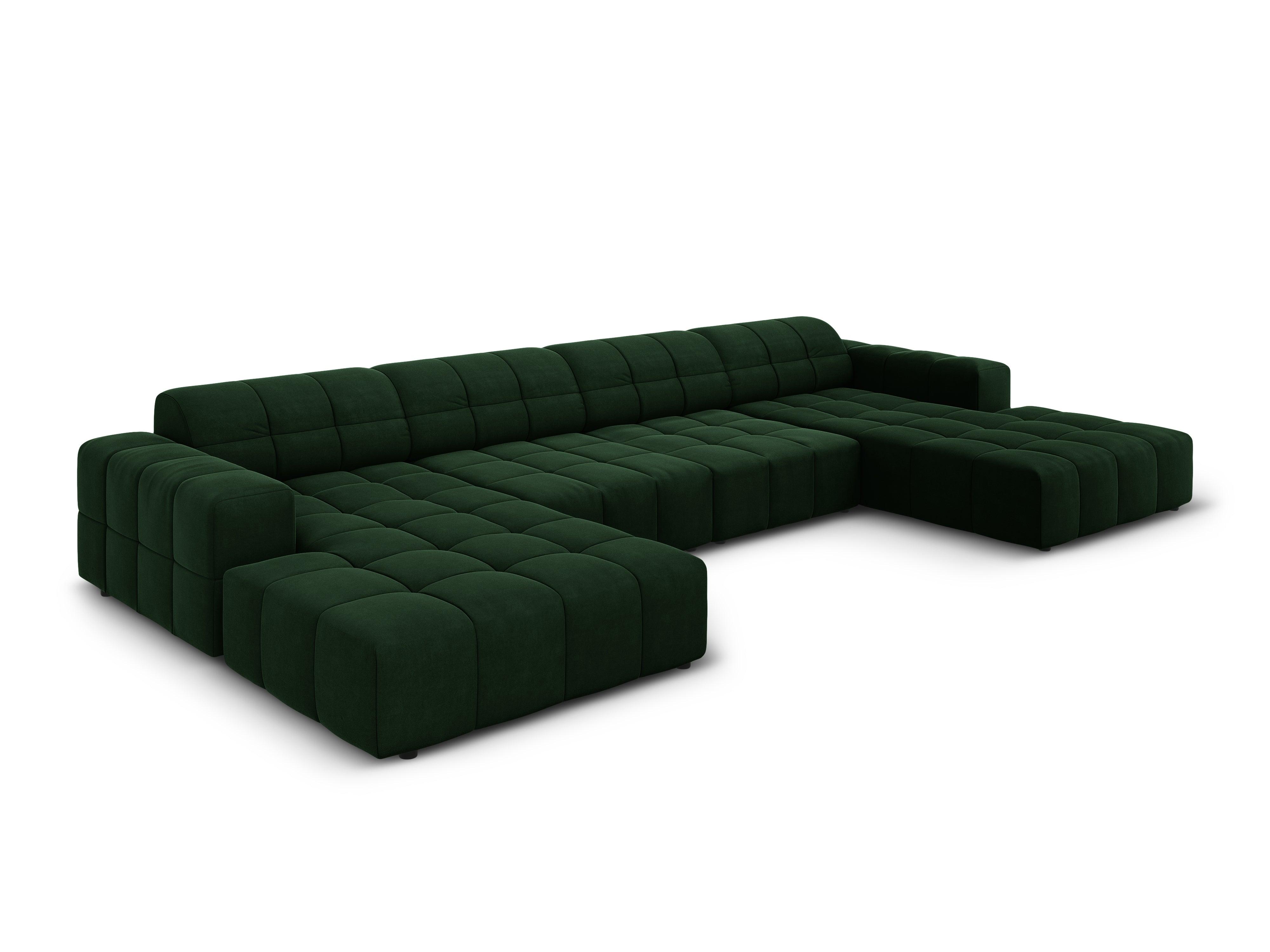 Sofa panoramiczna aksamitna 6-osobowa CHICAGO butelkowa zieleń – Cosmopolitan Design