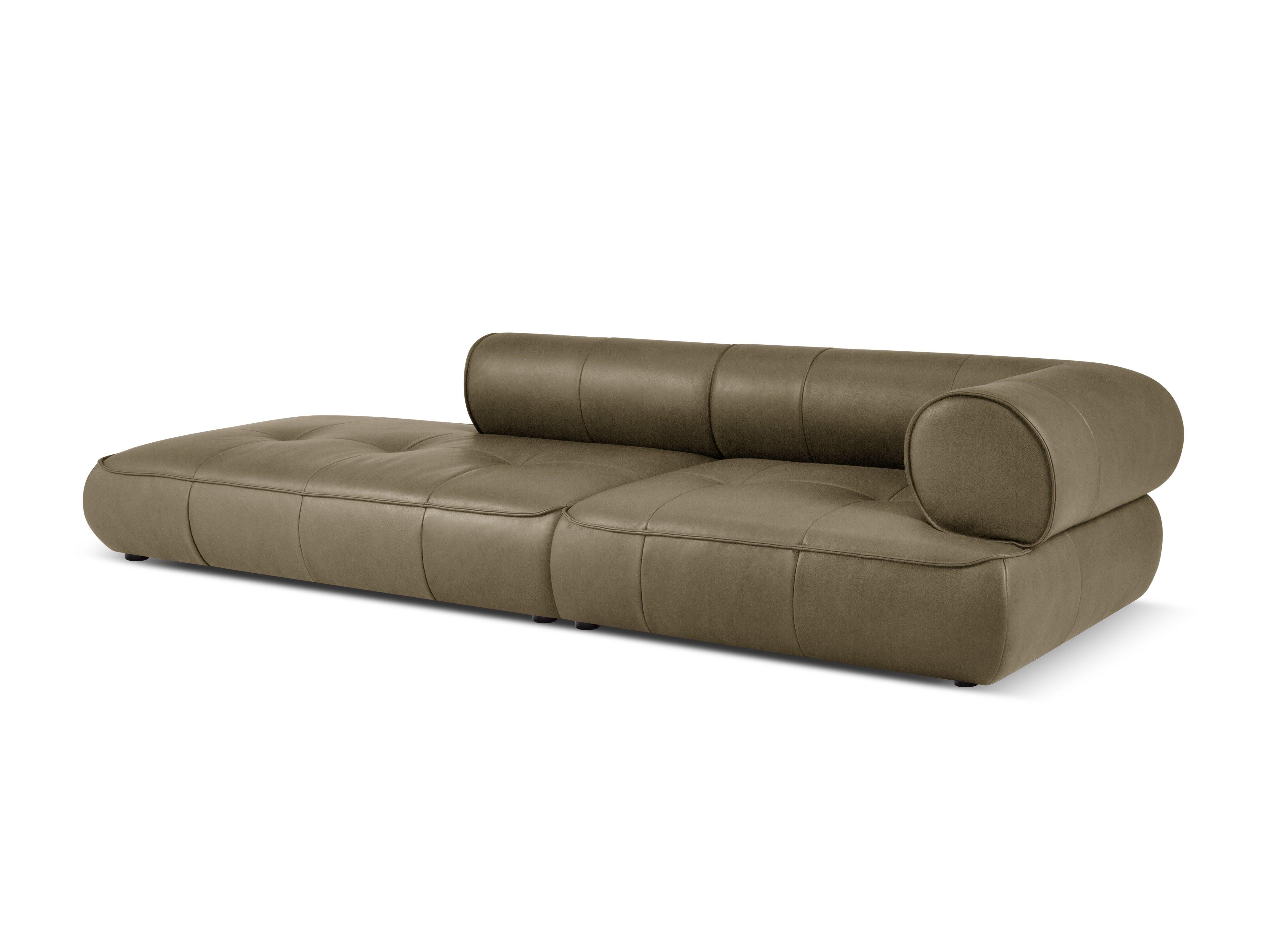 Sofa skórzana otwarta lewostronna LILY oliwkowy Maison Heritage Eye on Design