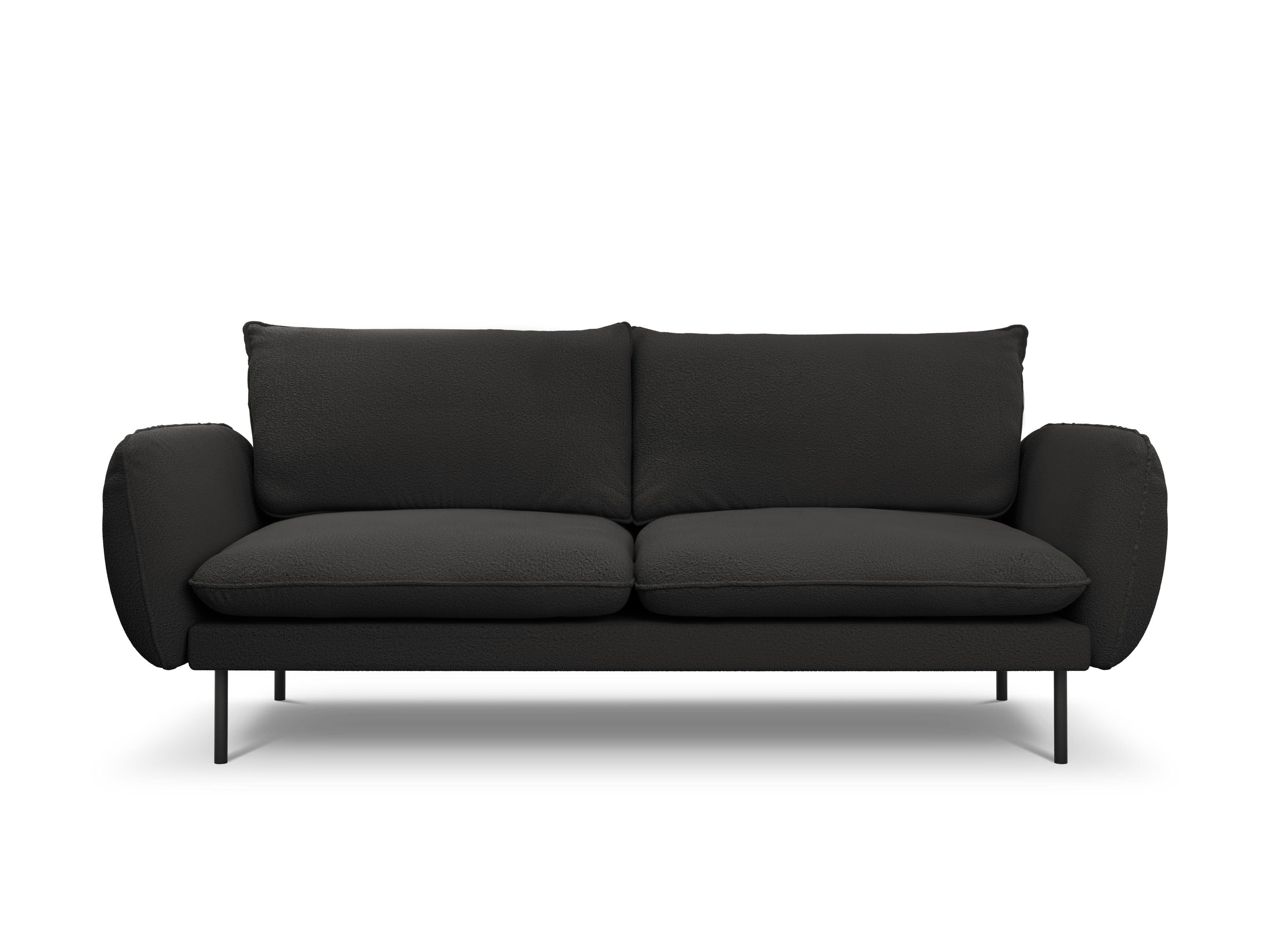 Sofa w tkaninie boucle 3-osobowa VIENNA czarny z czarną podstawą Cosmopolitan Design Eye on Design