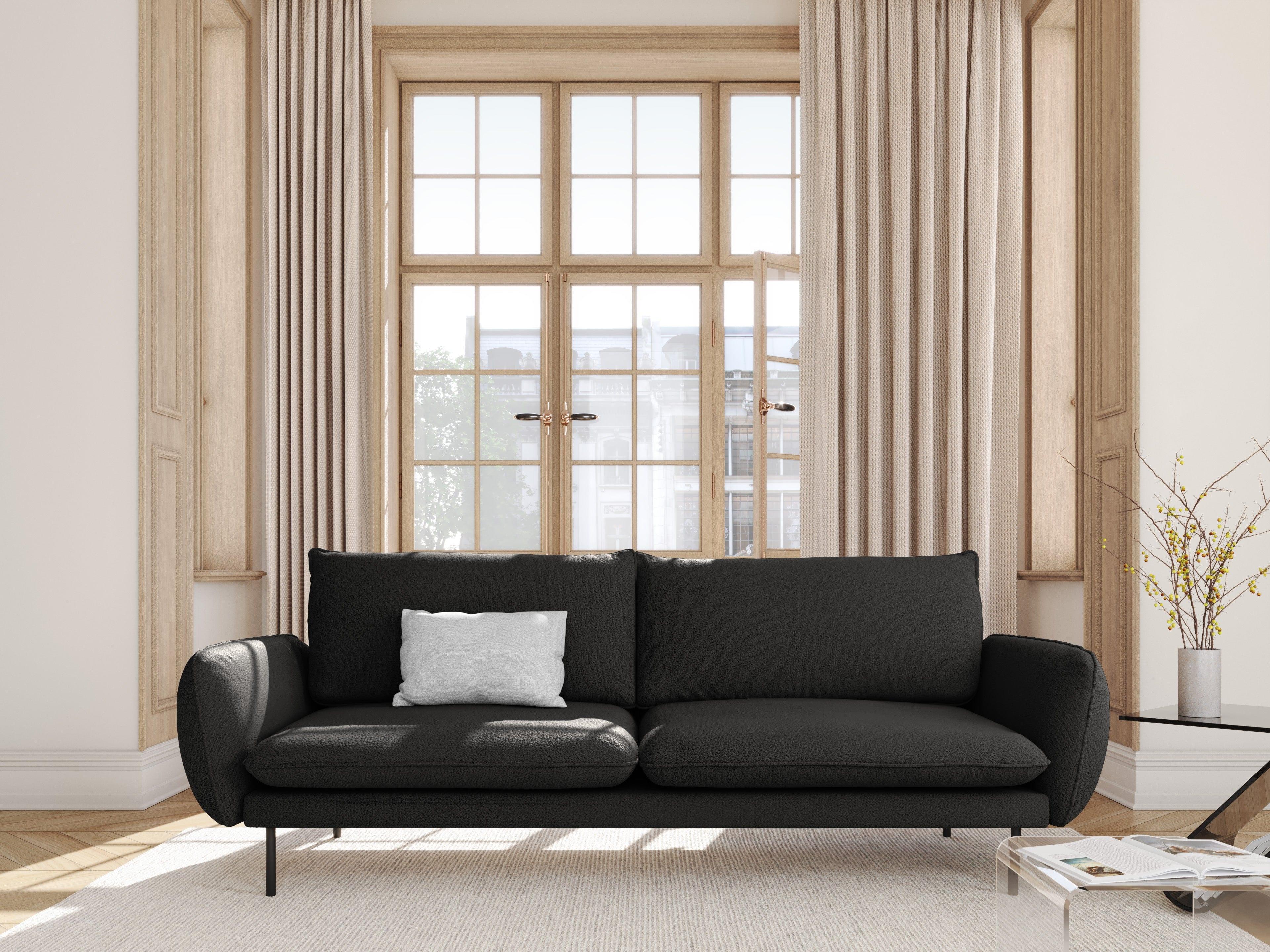 Sofa w tkaninie boucle 4-osobowa VIENNA czarny z czarną podstawą Cosmopolitan Design Eye on Design