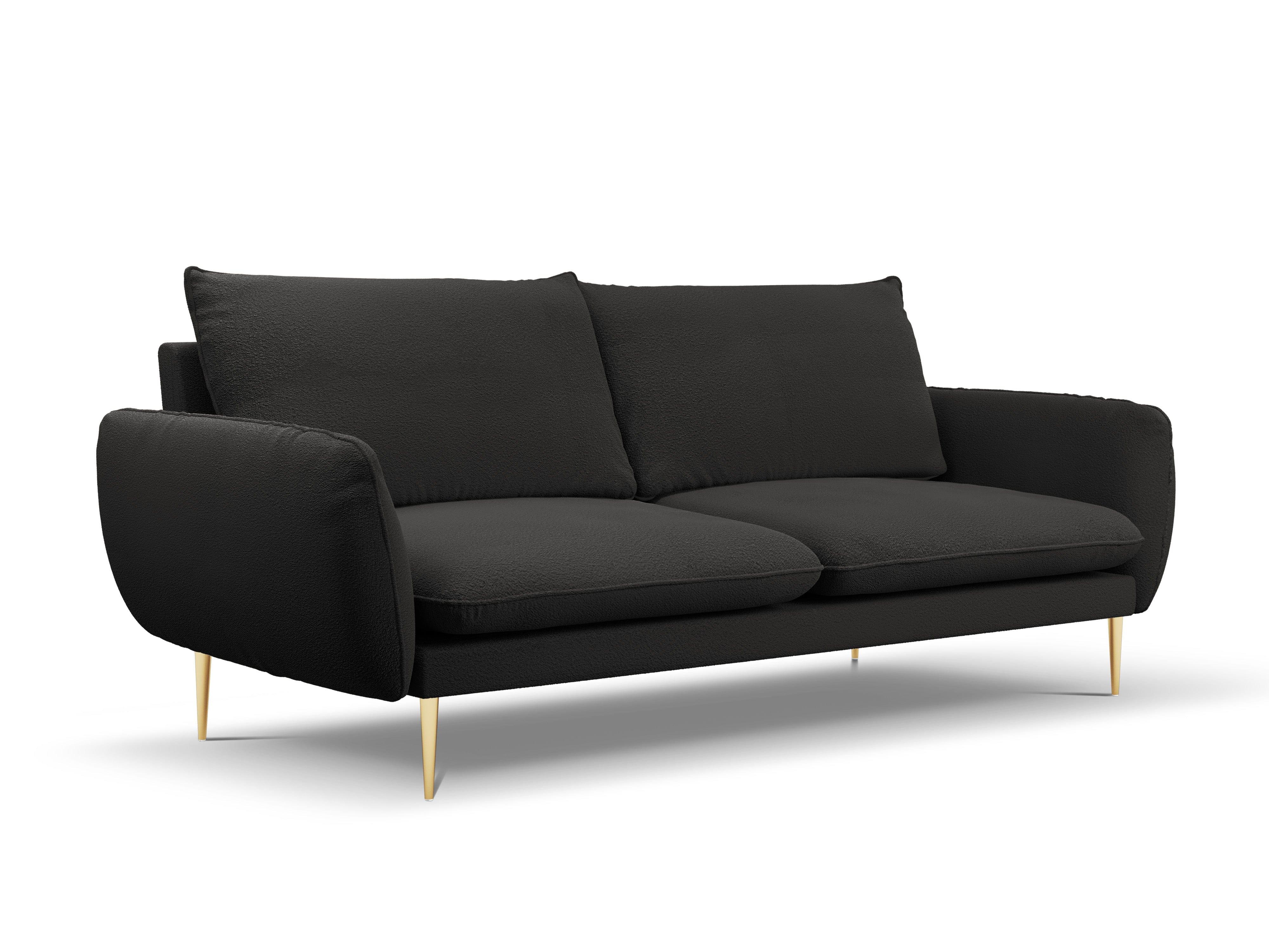 Sofa 4-osobowa VIENNA czarny boucle ze złotą podstawą – Cosmopolitan Design