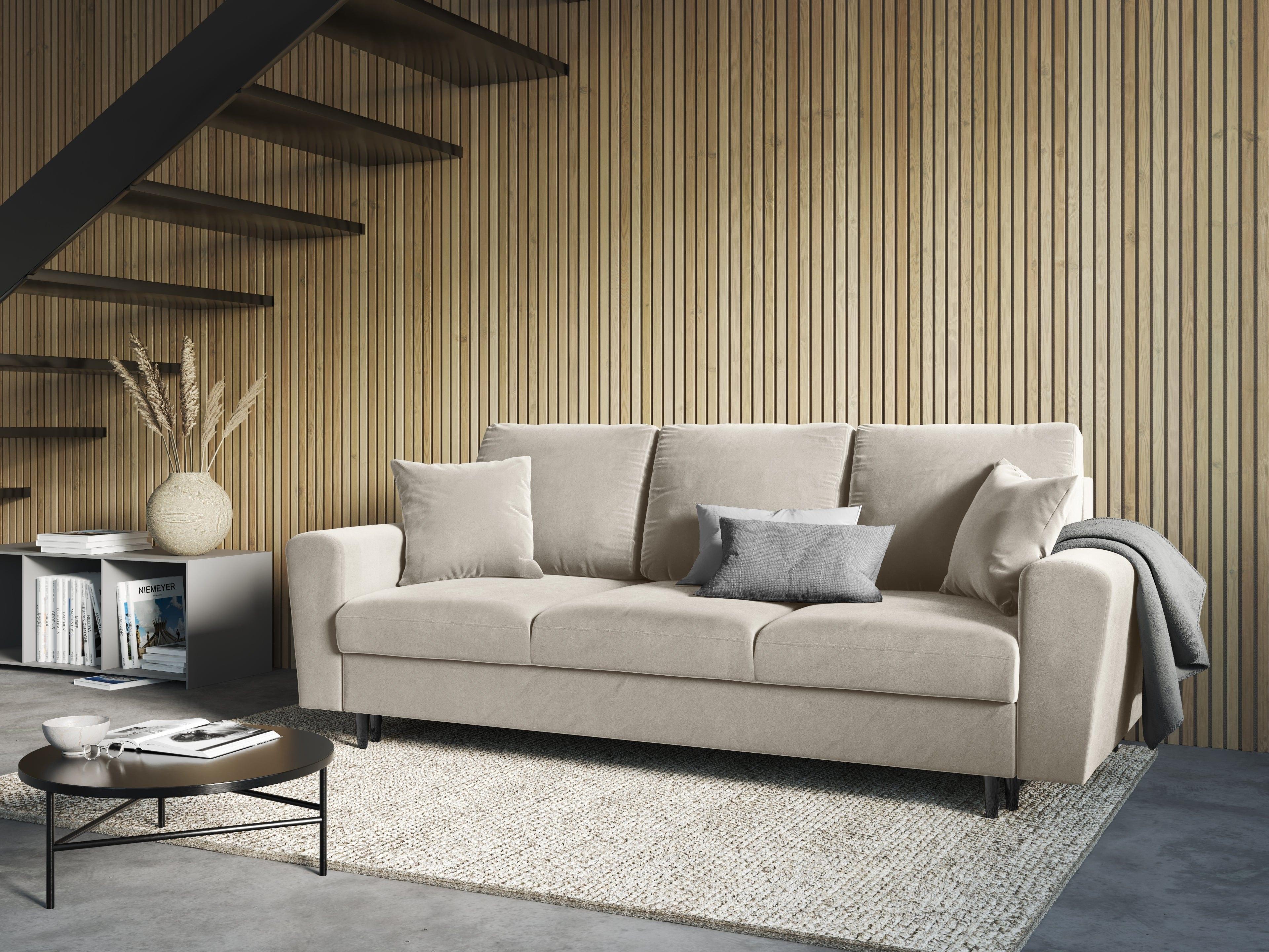 Sofa z funkcją spania KYOTO beżowy z czarną podstawą Cosmopolitan Design Eye on Design