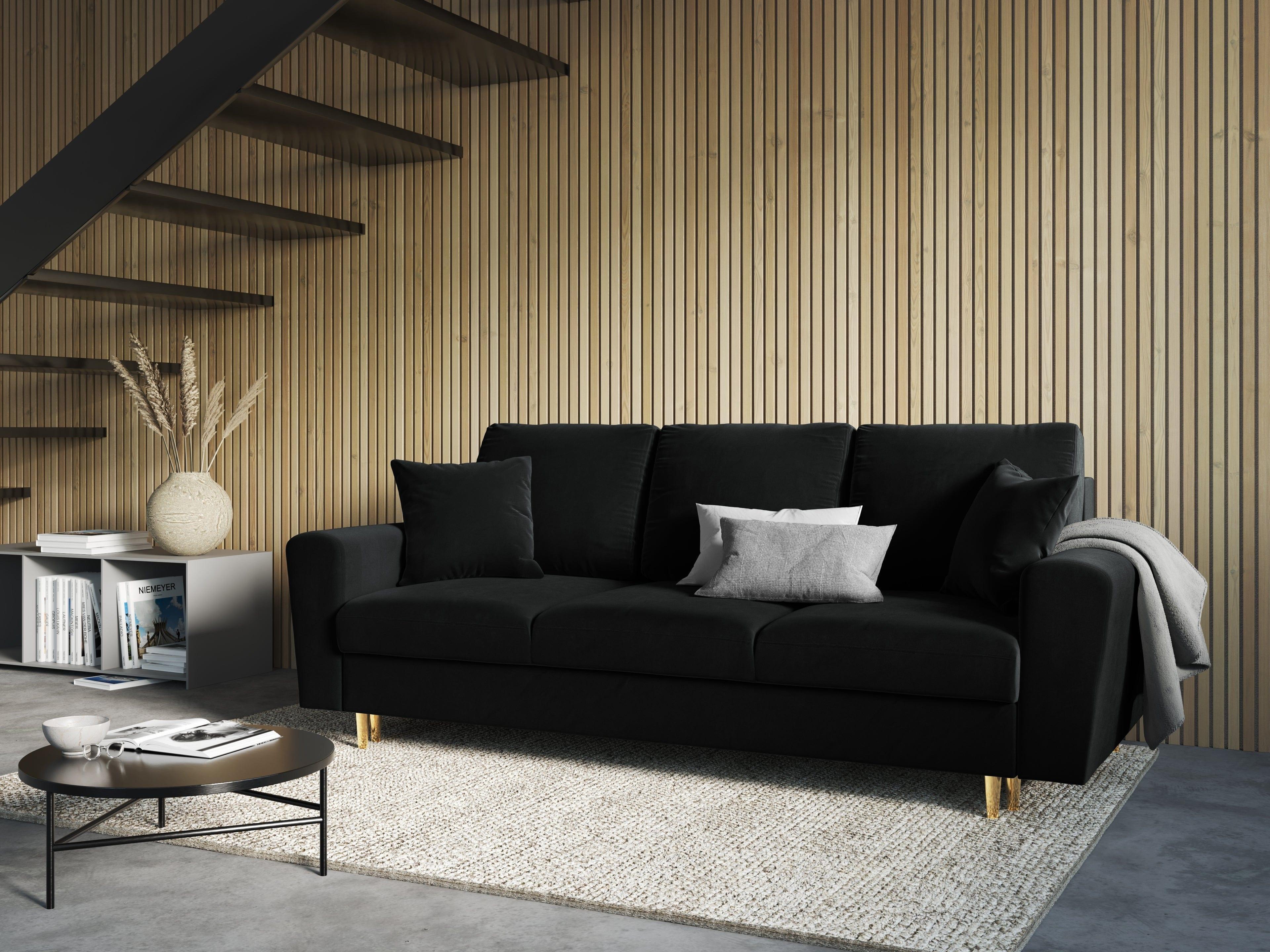 Sofa z funkcją spania KYOTO czarny ze złotą podstawą Cosmopolitan Design Eye on Design