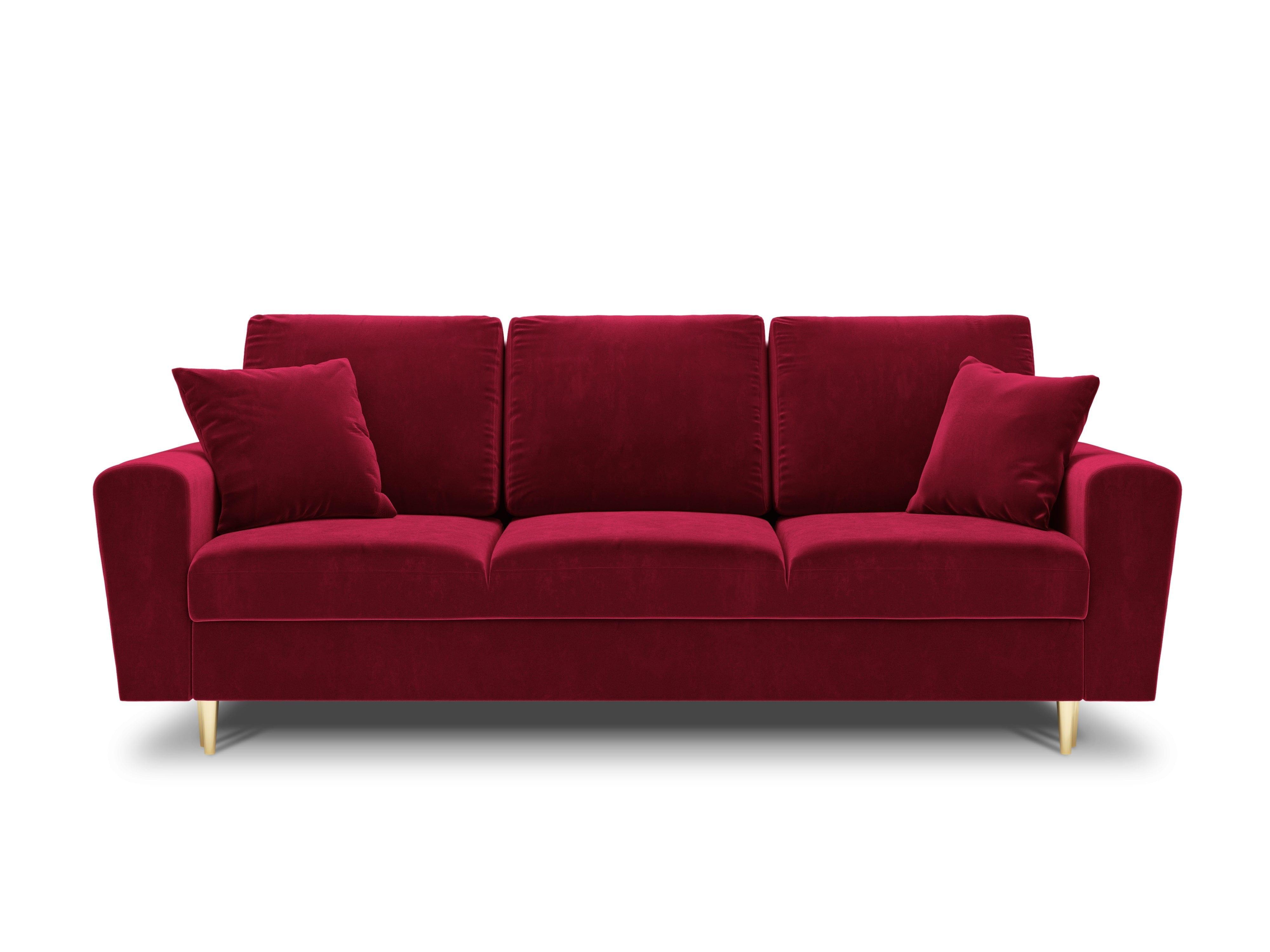 Sofa z funkcją spania KYOTO czerwony ze złotą podstawą Cosmopolitan Design Eye on Design