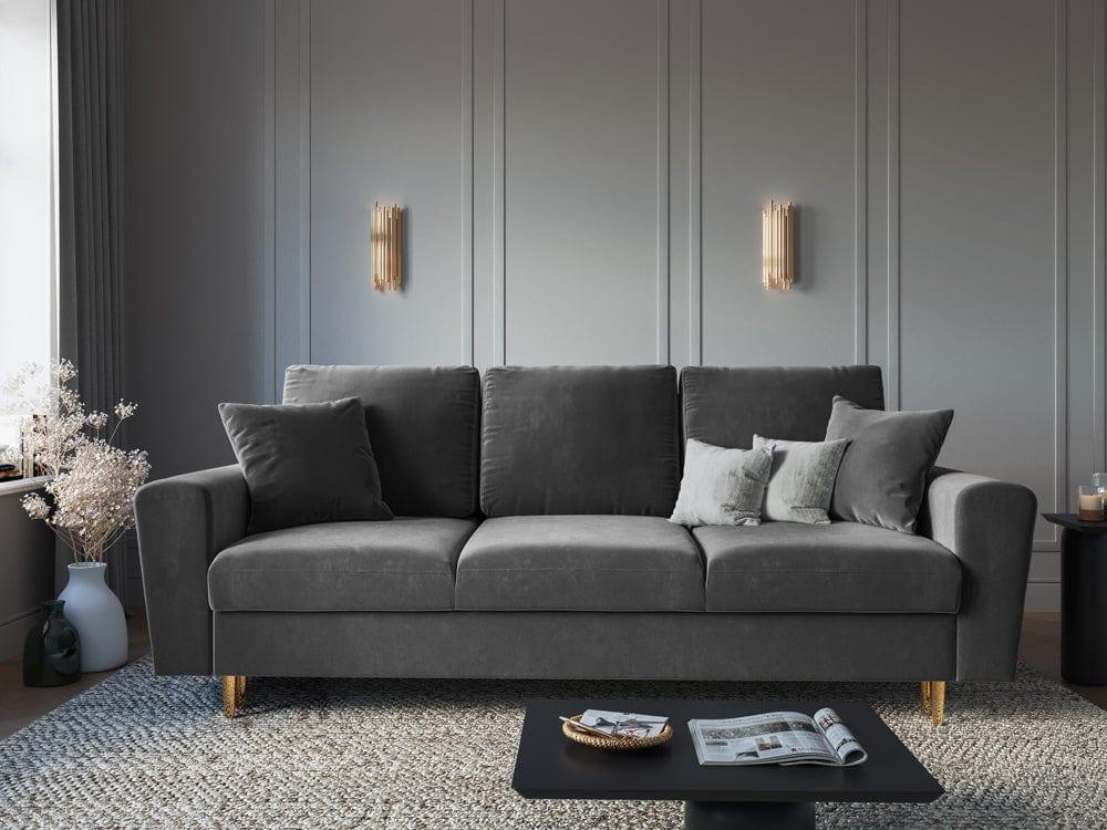 Sofa z funkcją spania KYOTO jasnoszary ze złotą podstawą Cosmopolitan Design Eye on Design