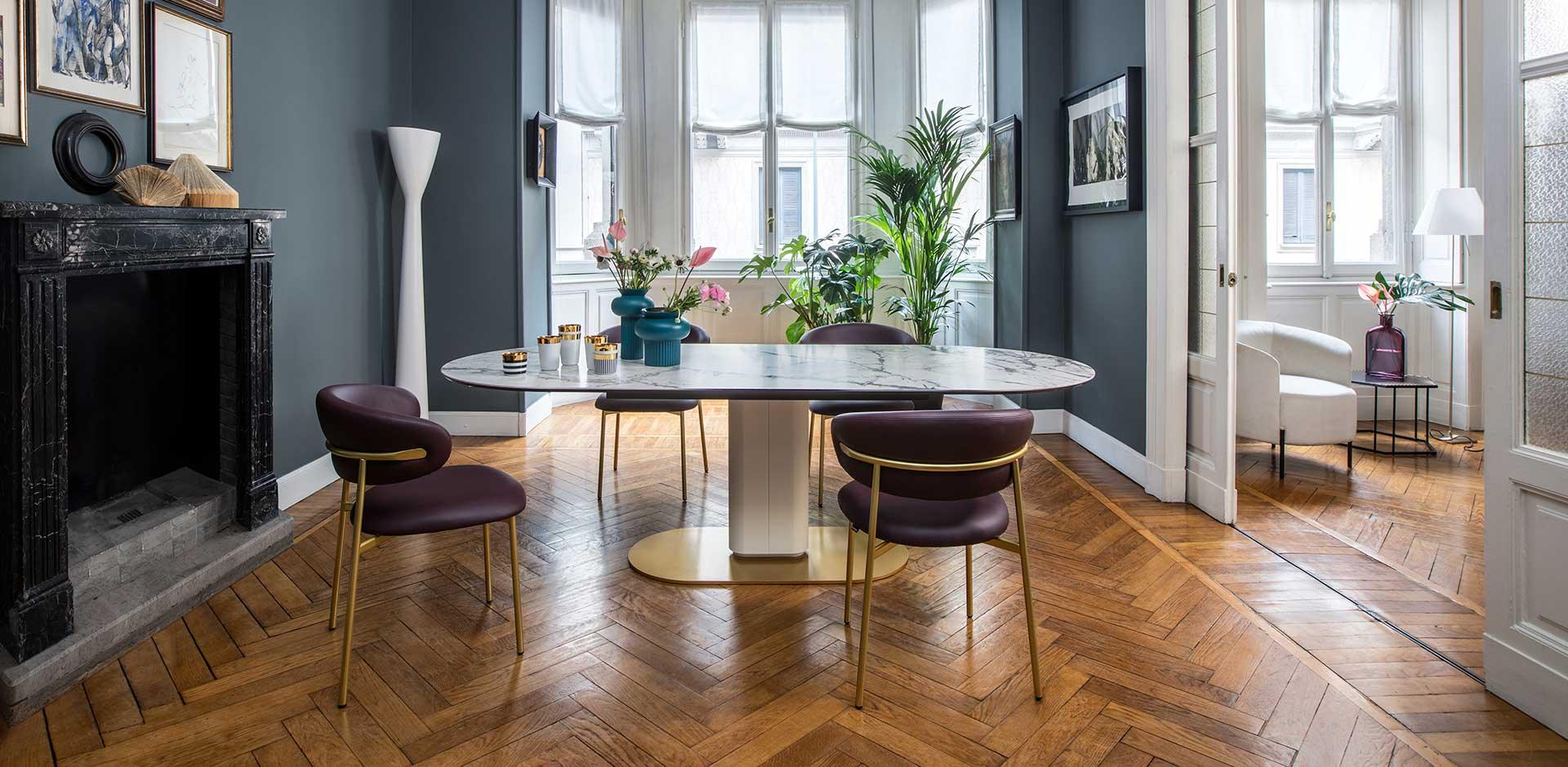 Stół CAMEO złoty marmur Calligaris Eye on Design