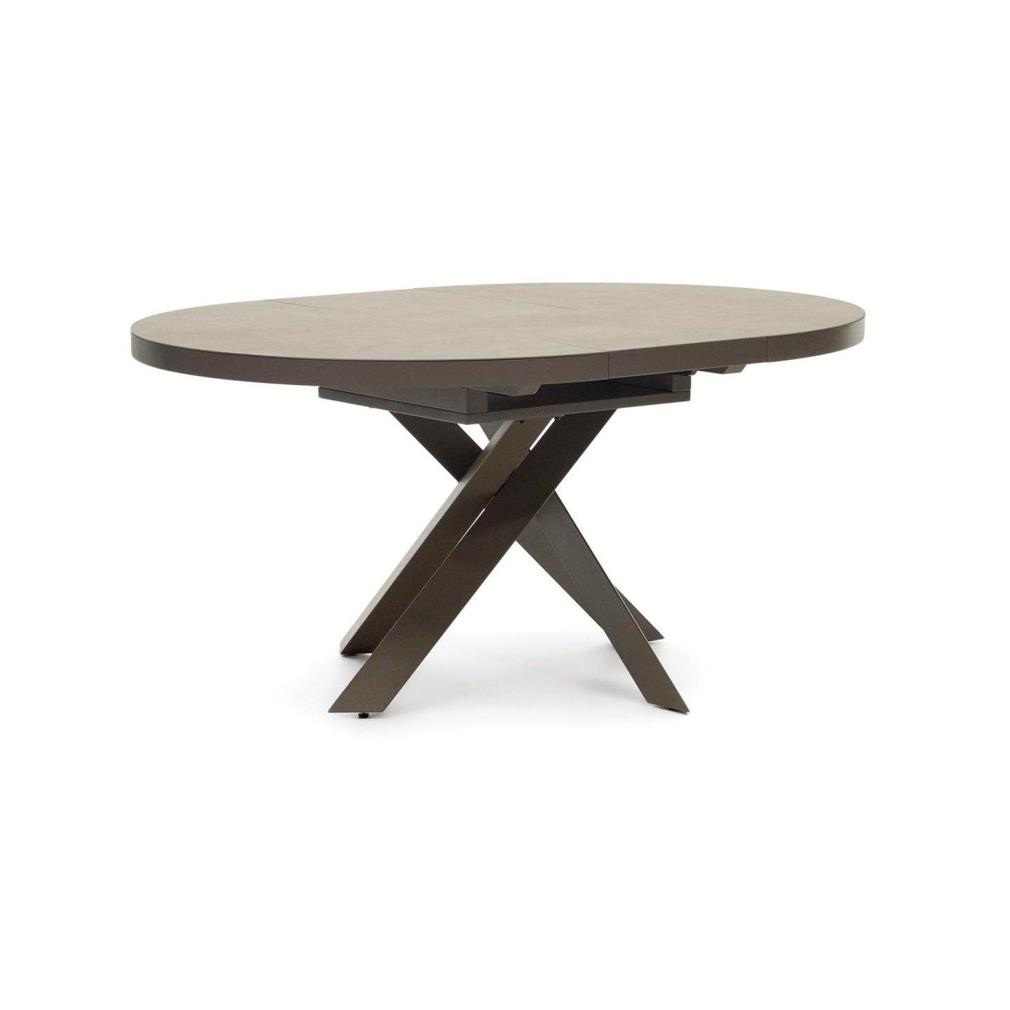 Stół rozkładany okrągły VASHTI porcelanowy blat z brązową podstawą La Forma Eye on Design