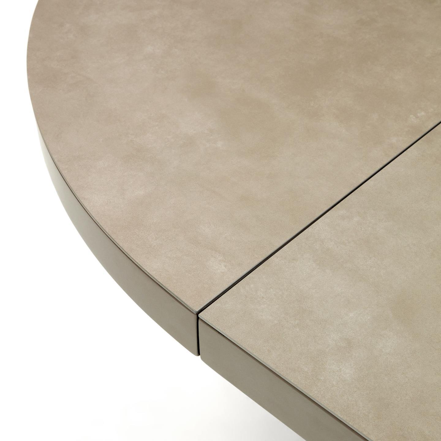 Stół rozkładany okrągły VASHTI porcelanowy blat z brązową podstawą La Forma Eye on Design