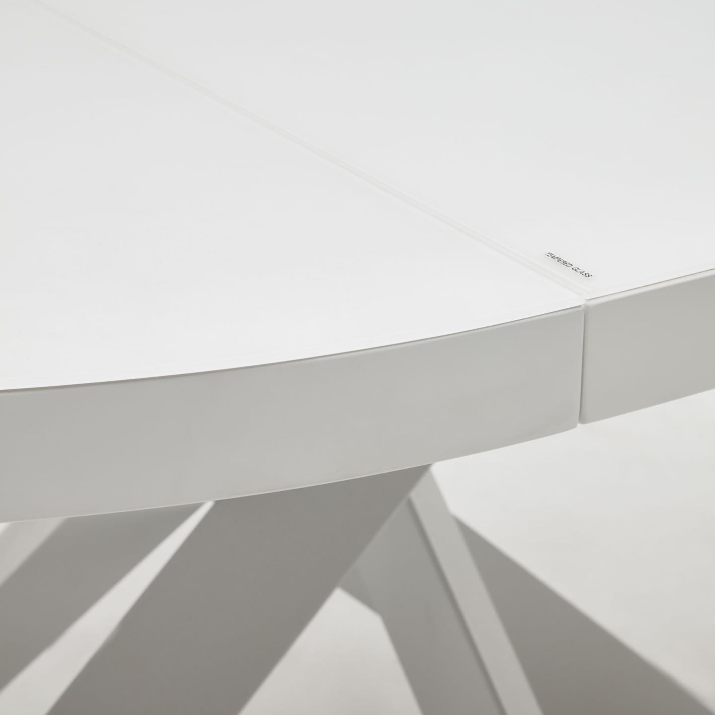 Stół rozkładany okrągły VASHTI szklany blat z białą podstawą La Forma Eye on Design