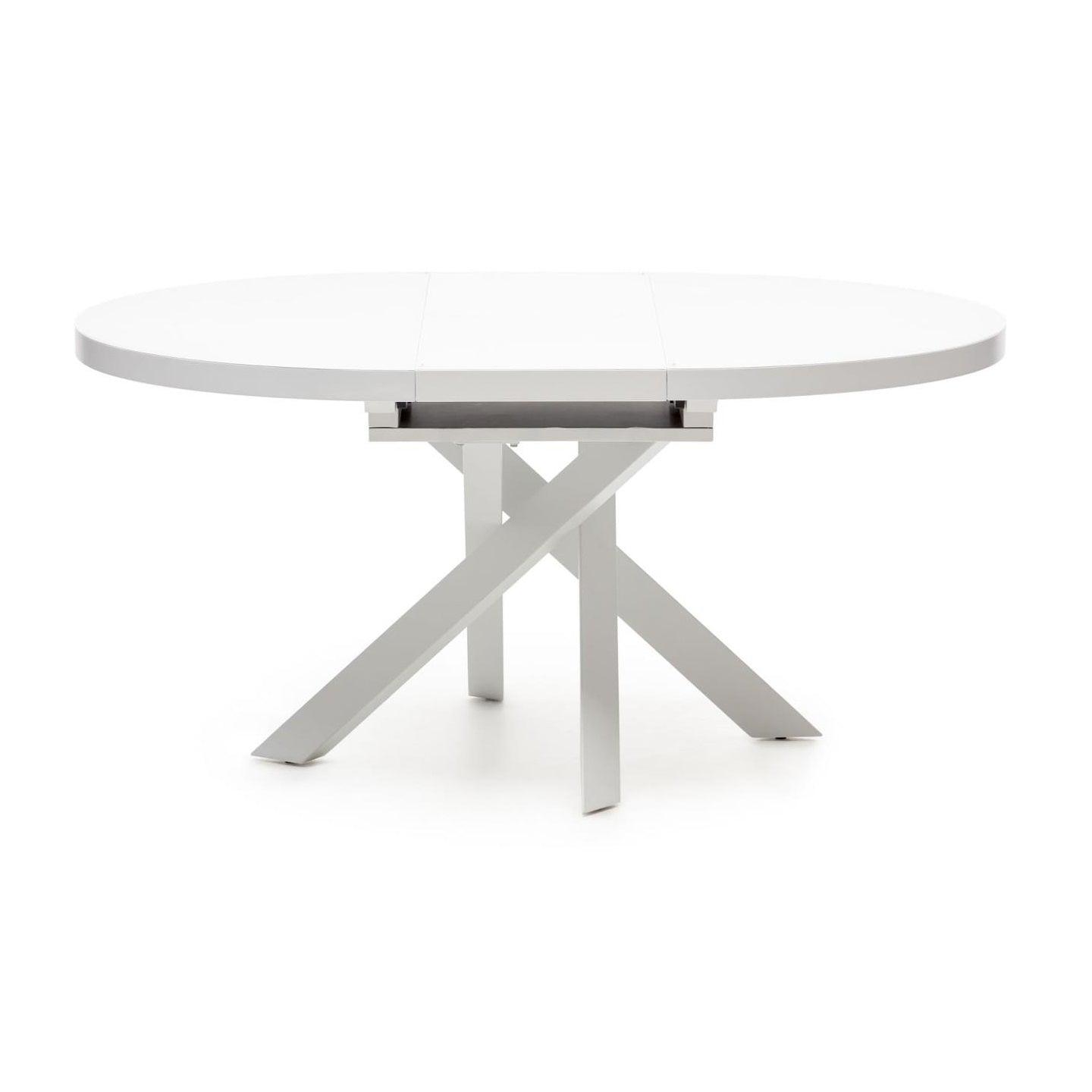 Stół rozkładany okrągły VASHTI szklany blat z białą podstawą La Forma Eye on Design