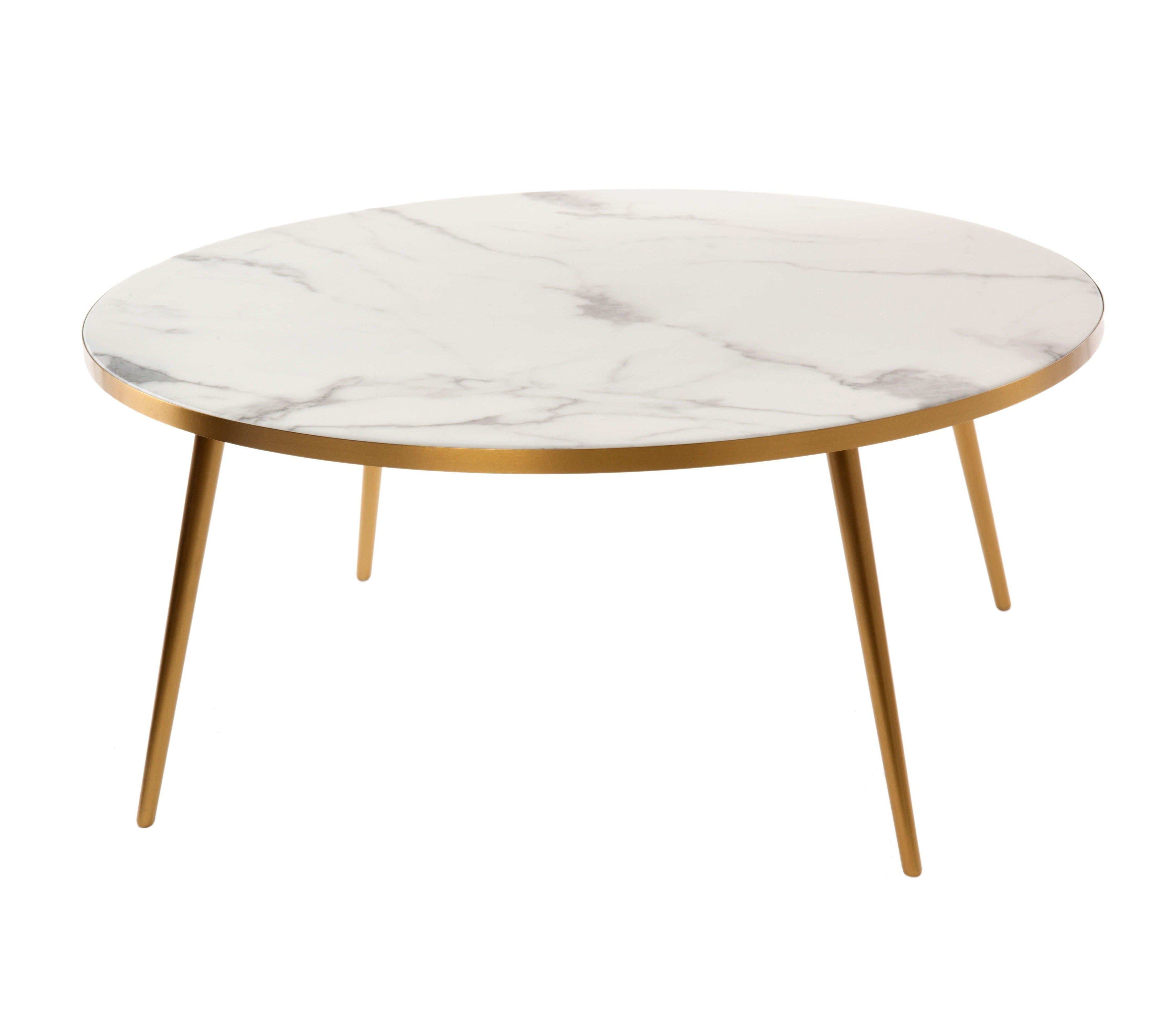 Stolik kawowy MARBLE LOOK biały ze złotą podstawą Pols Potten Eye on Design