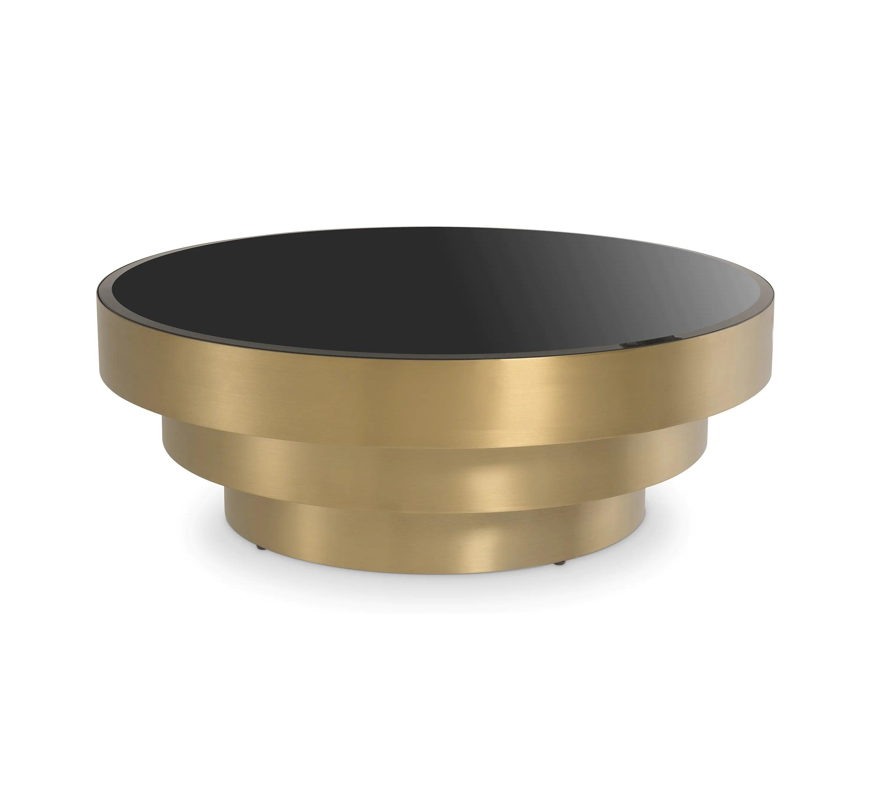 Stolik kawowy SINCLAIR czarne szkło ze złotą podstawą Eichholtz Eye on Design