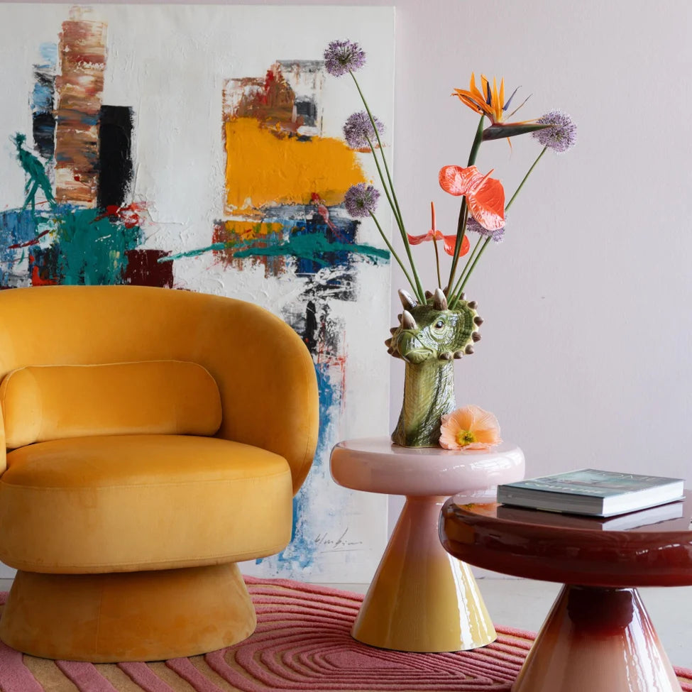 Yellow RICI side table with light pink