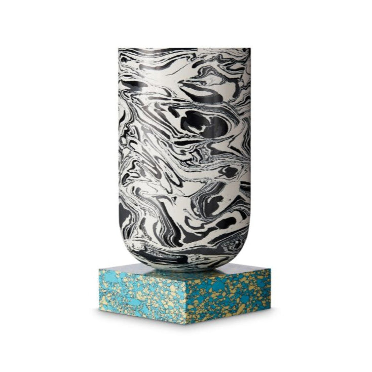 Swirl vase black and white marble with a turquoise base