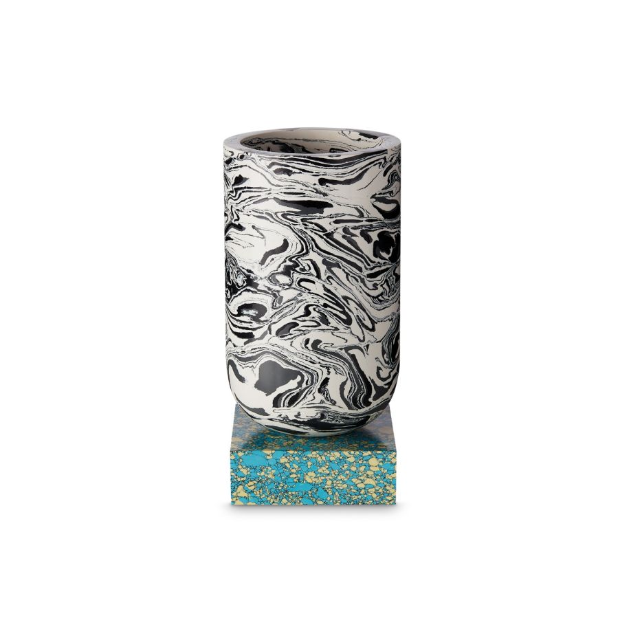 Swirl vase black and white marble with a turquoise base