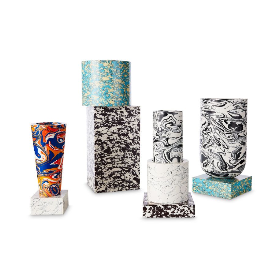 Swirl vase black and white marble with a turquoise base