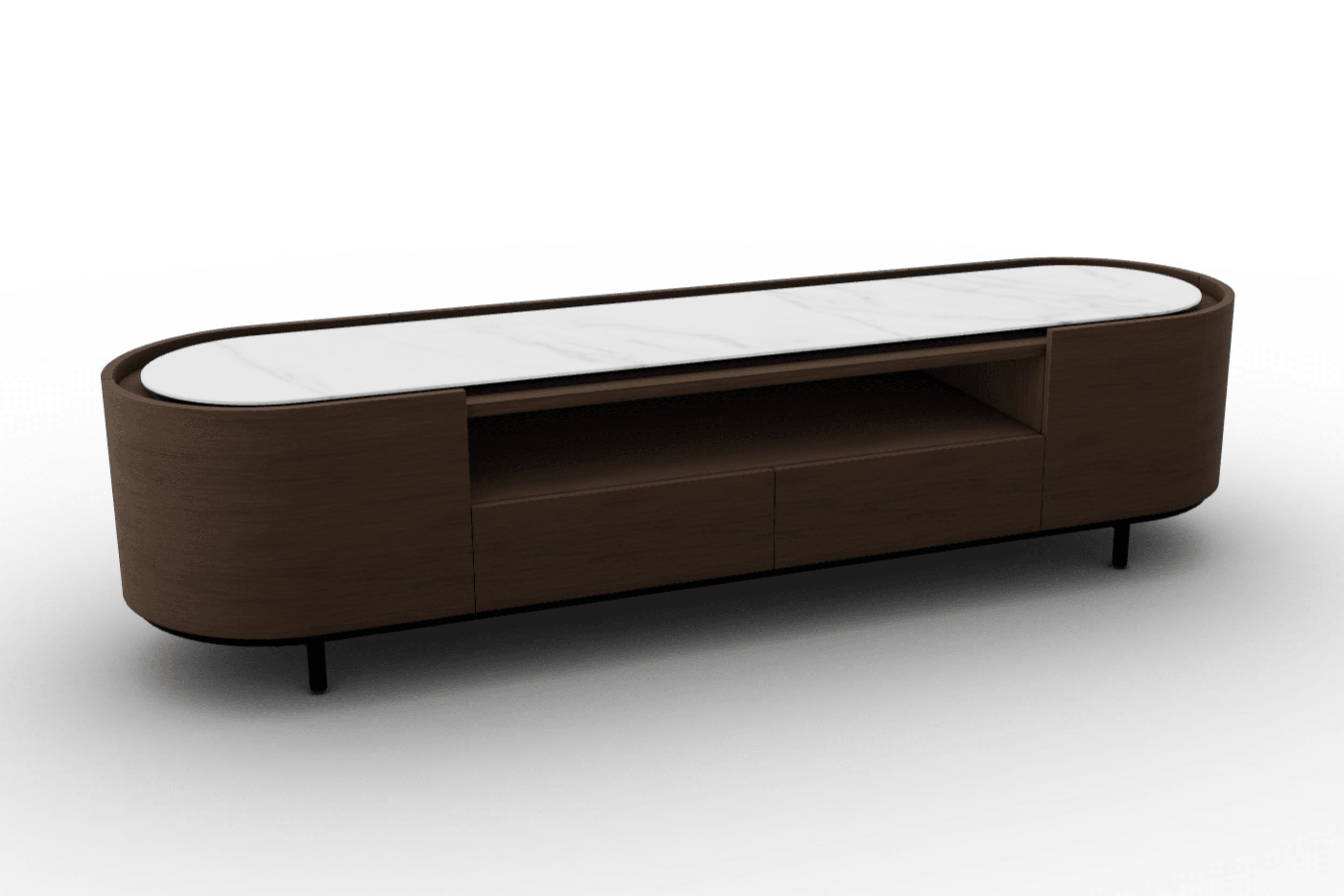 Szafka RTV LAKE ciemnobrązowy Calligaris kremowy ceramiczny marmur Eye on Design