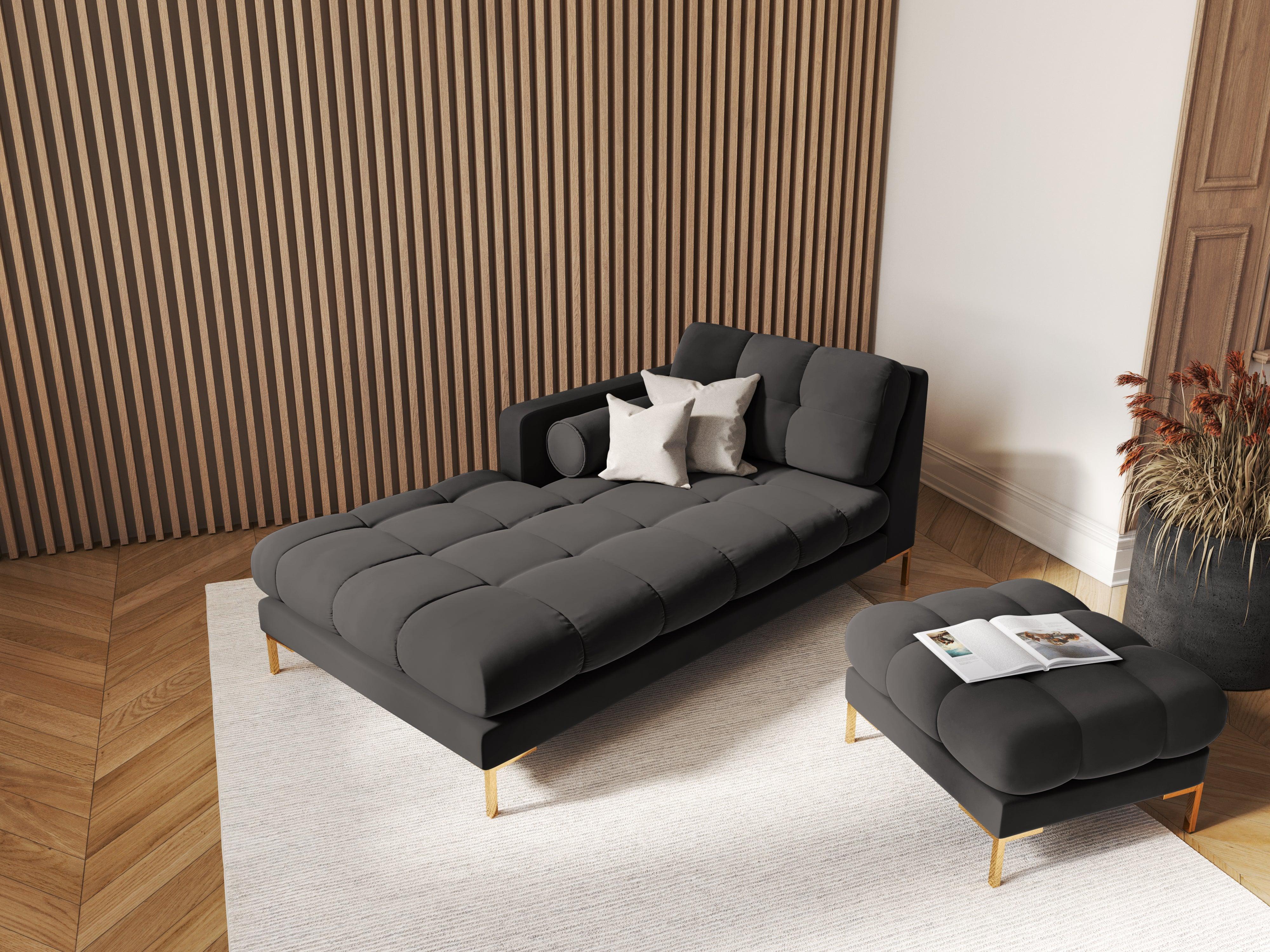 Szezlong aksamitny lewostronny BALI ciemnoszary ze złotą podstawą Cosmopolitan Design Eye on Design