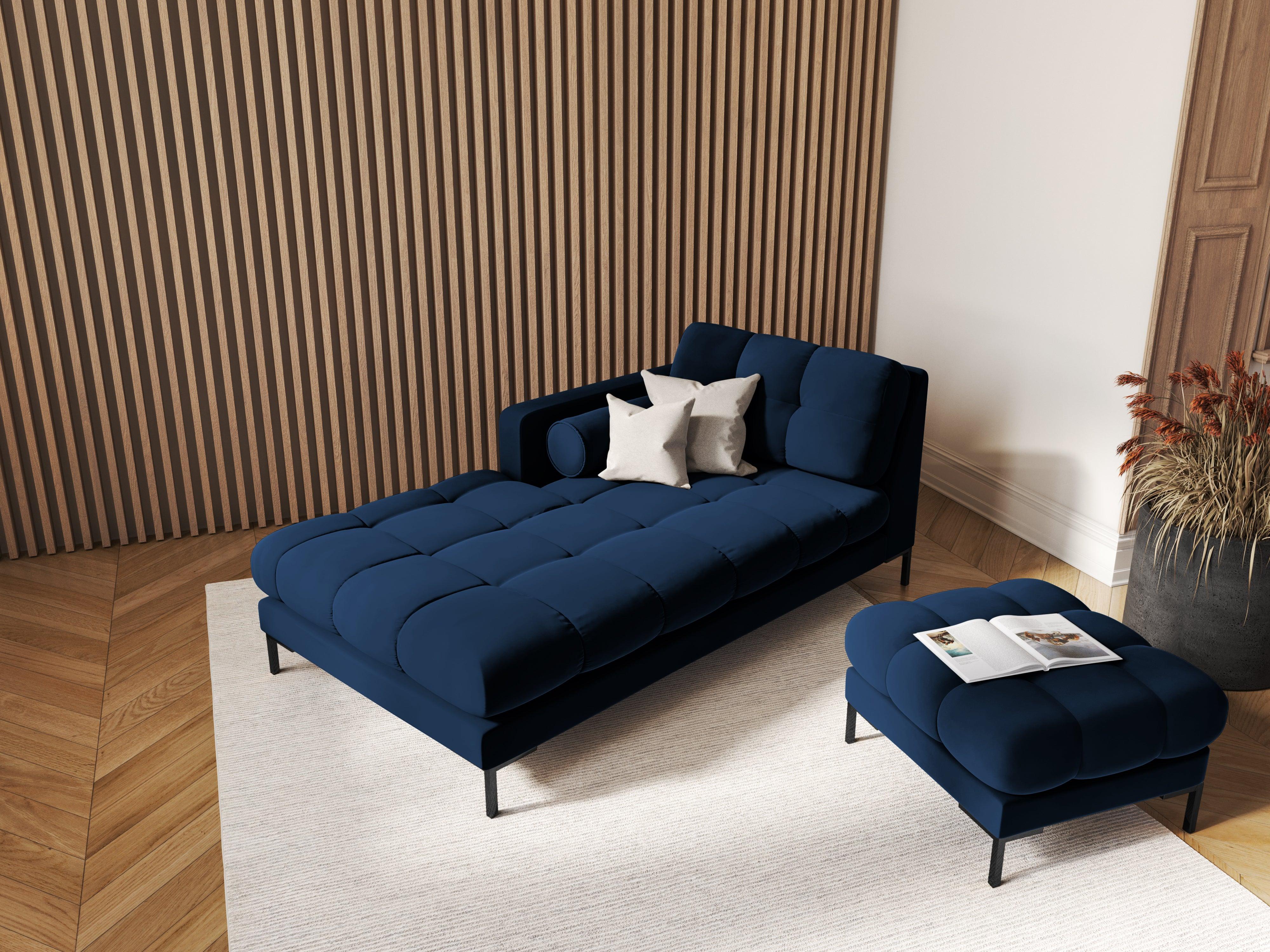Szezlong aksamitny lewostronny BALI granat królewski z czarną podstawą Cosmopolitan Design Eye on Design