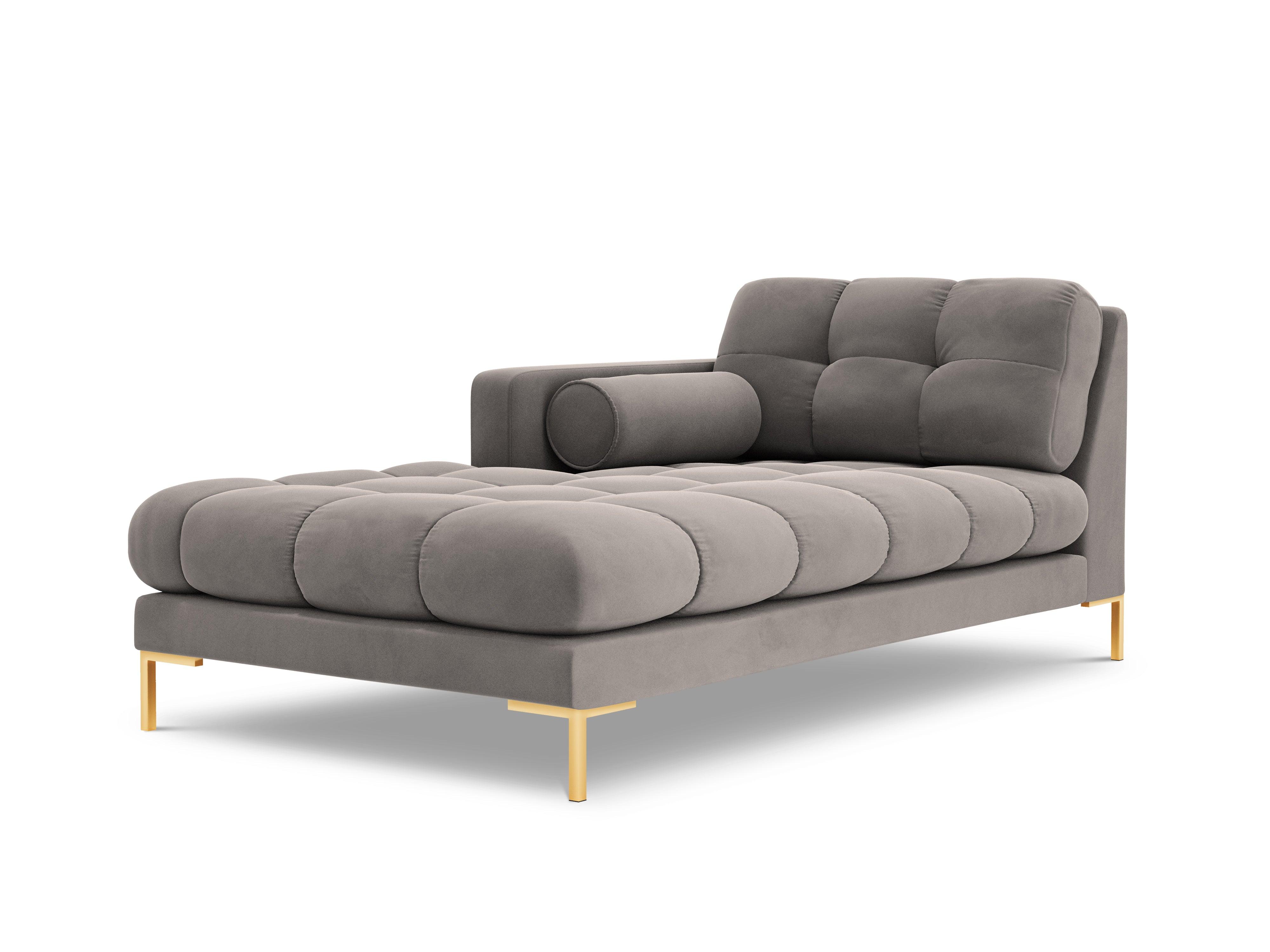 Szezlong aksamitny lewostronny BALI jasnoszary ze złotą podstawą Cosmopolitan Design Eye on Design