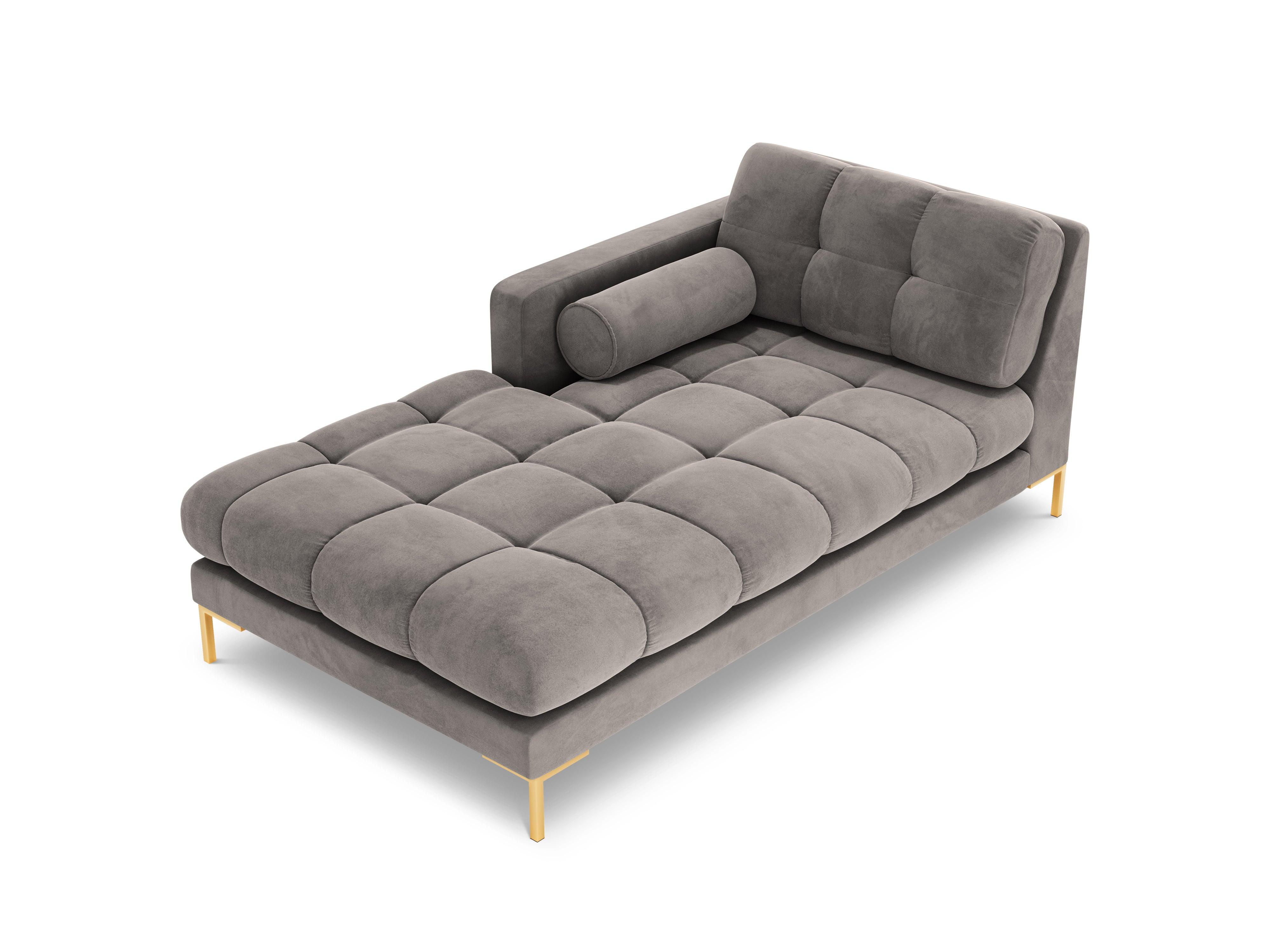 Szezlong aksamitny lewostronny BALI jasnoszary ze złotą podstawą Cosmopolitan Design Eye on Design