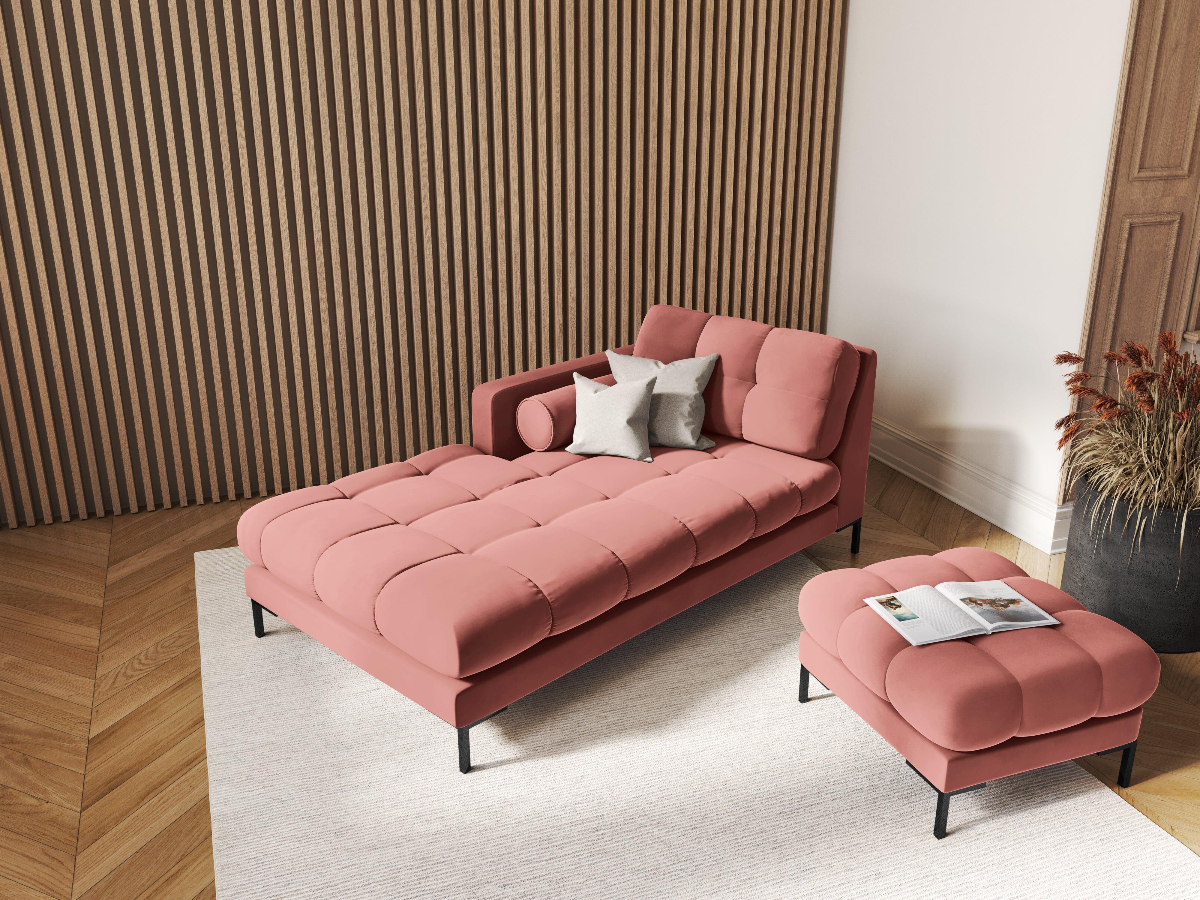 Szezlong aksamitny lewostronny BALI różowy z czarną podstawą Cosmopolitan Design Eye on Design