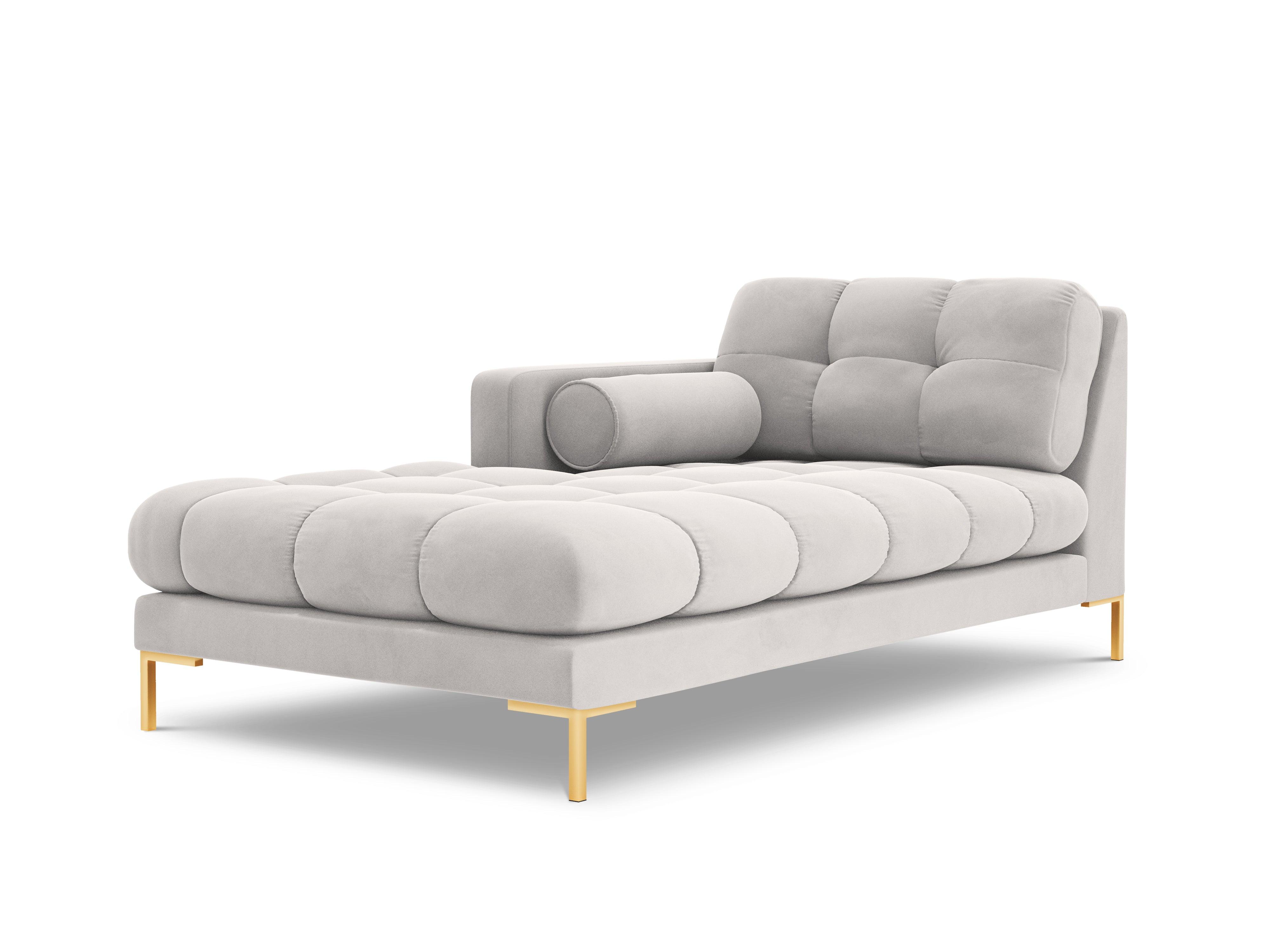 Szezlong aksamitny lewostronny BALI srebrny ze złotą podstawą Cosmopolitan Design Eye on Design