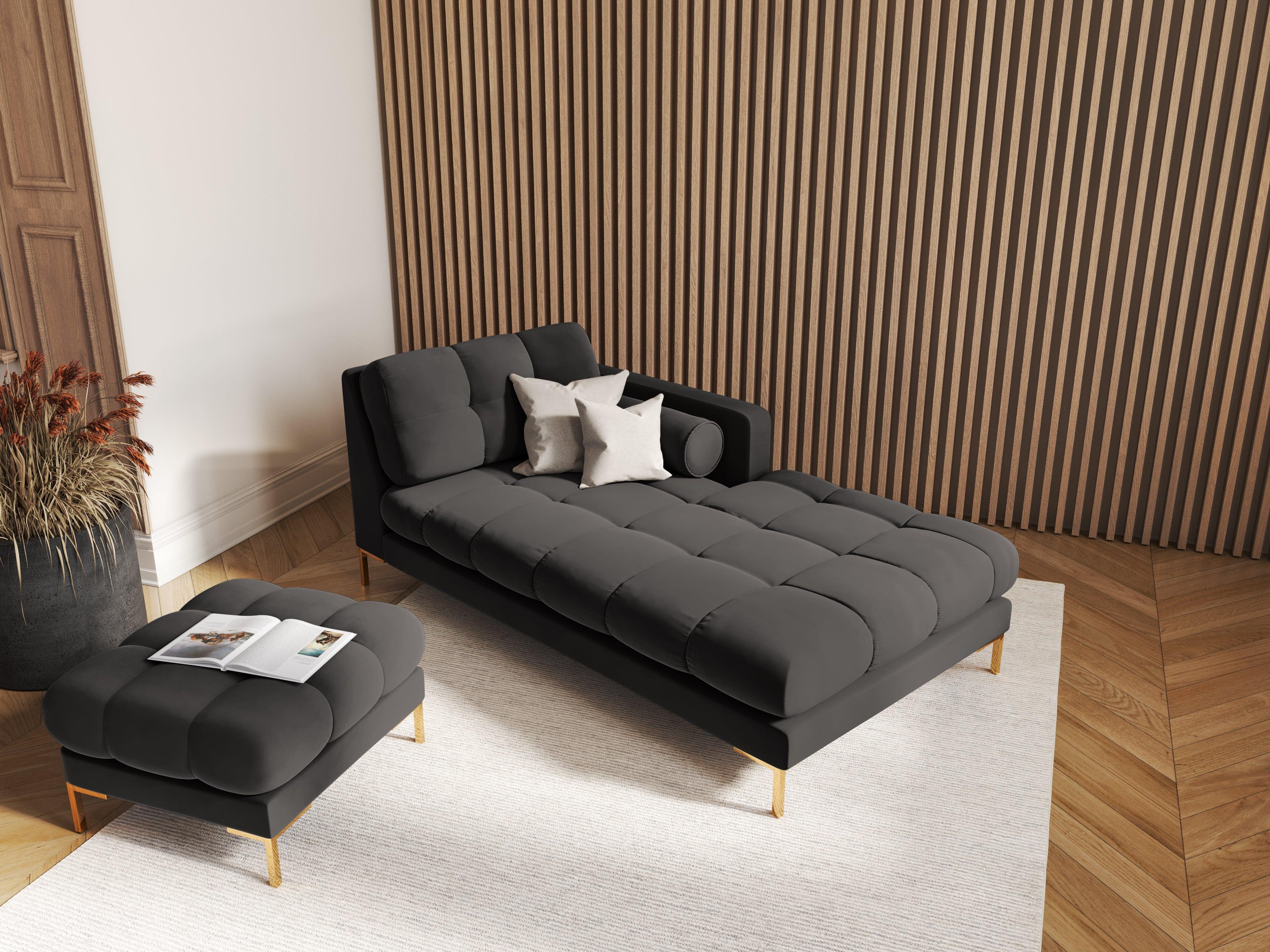 Szezlong aksamitny prawostronny BALI ciemnoszary ze złotą podstawą Cosmopolitan Design Eye on Design