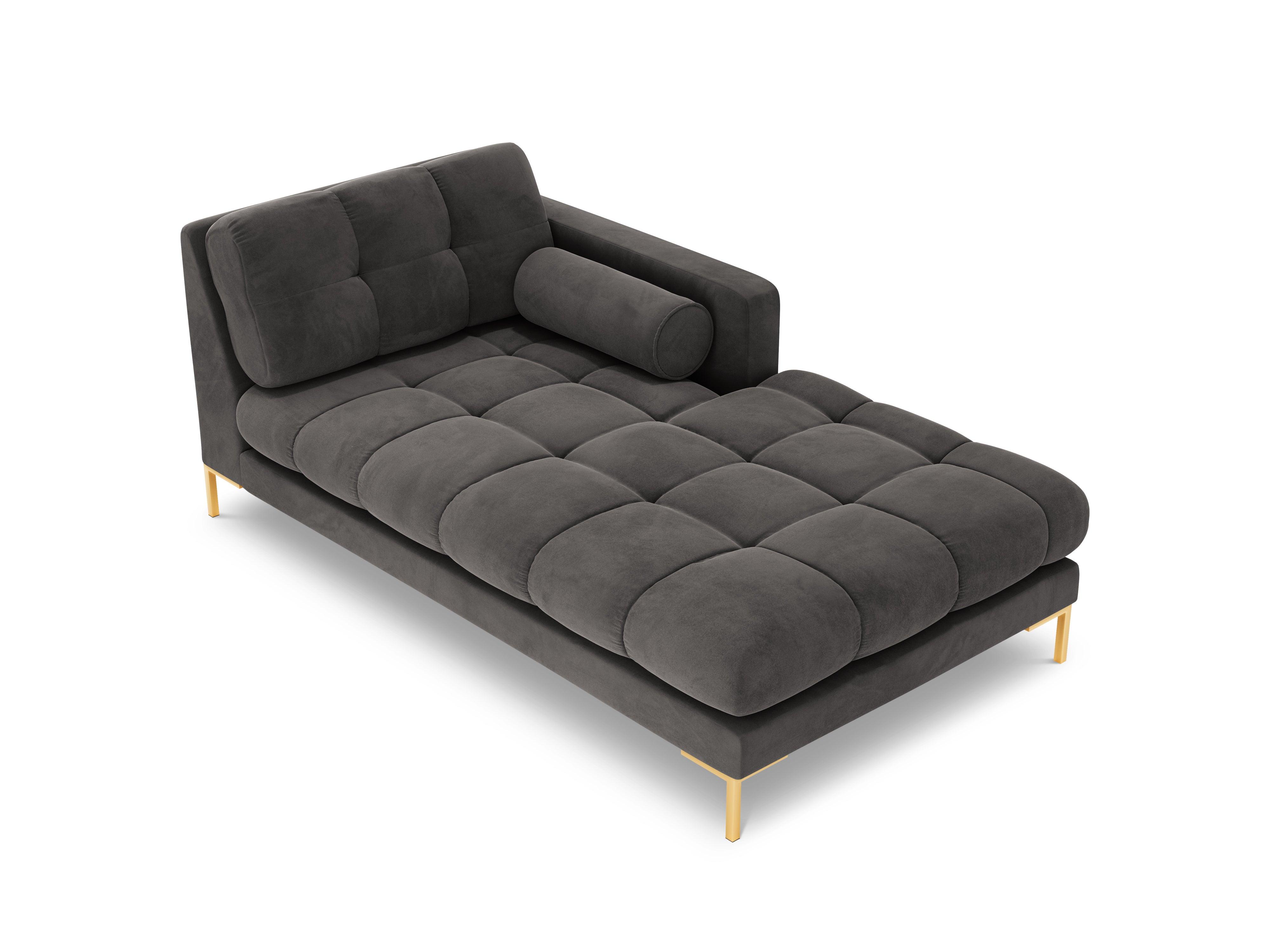 Szezlong aksamitny prawostronny BALI ciemnoszary ze złotą podstawą Cosmopolitan Design Eye on Design