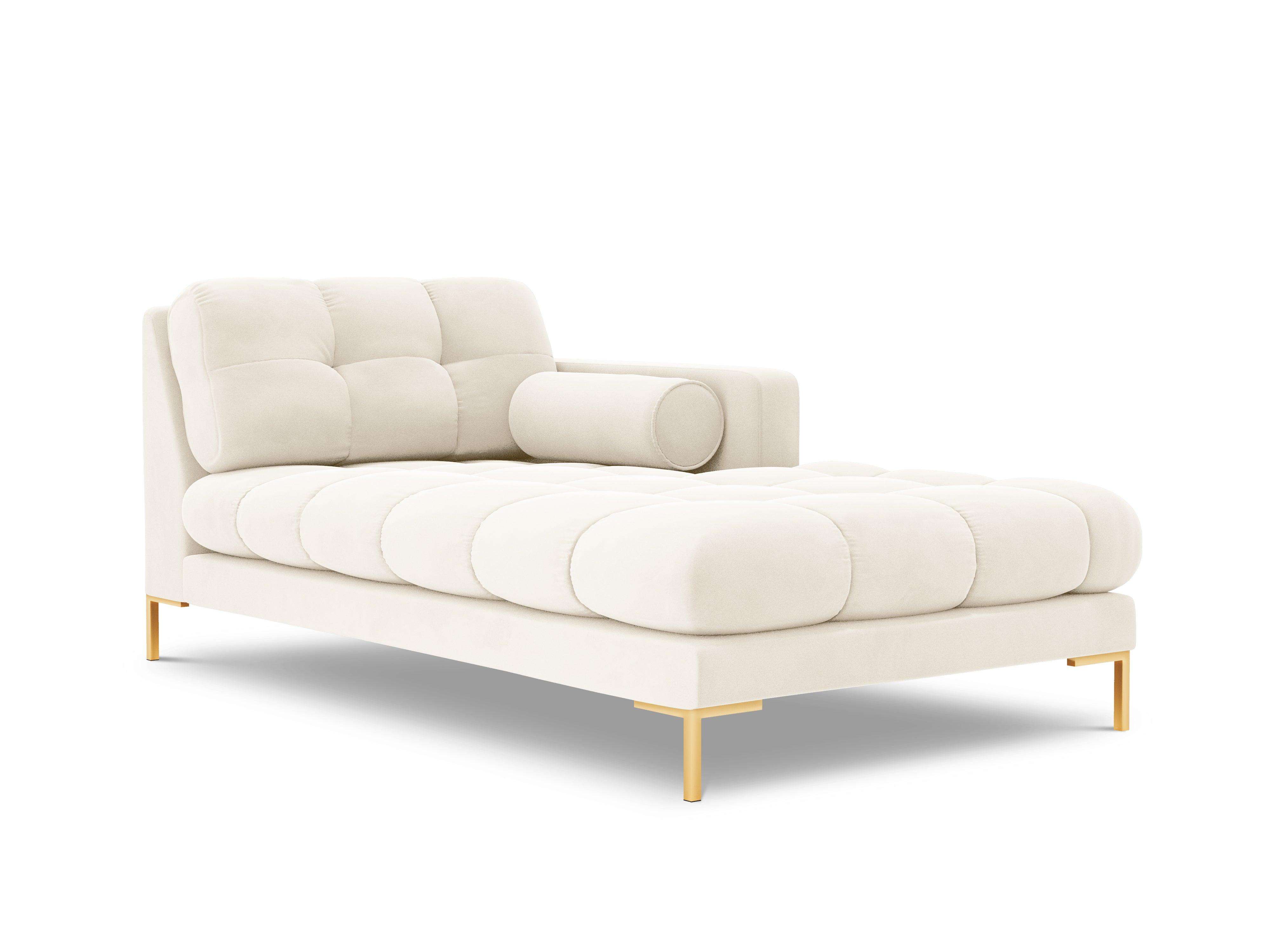 Szezlong aksamitny prawostronny BALI jasnobeżowy ze złotą podstawą Cosmopolitan Design Eye on Design