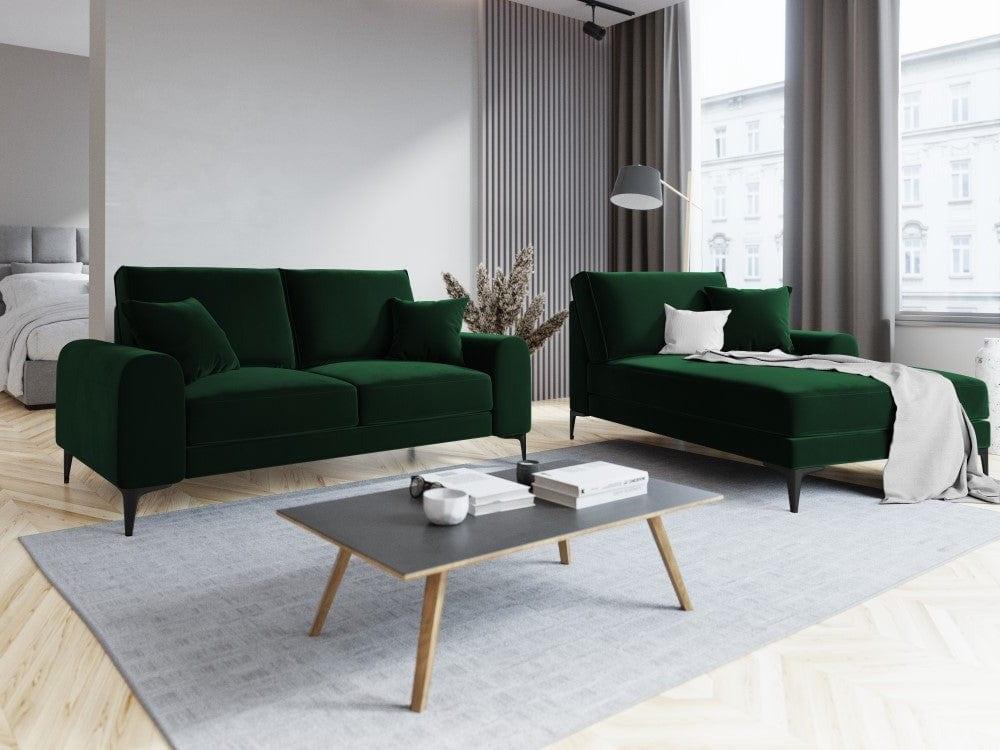 Szezlong aksamitny prawostronny MADARA butelkowa zieleń z czarną podstawą Mazzini Sofas Eye on Design