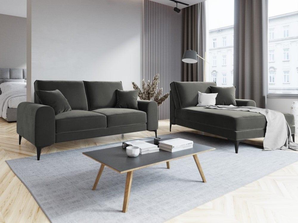 Szezlong aksamitny prawostronny MADARA ciemnoszary z czarną podstawą Mazzini Sofas Eye on Design